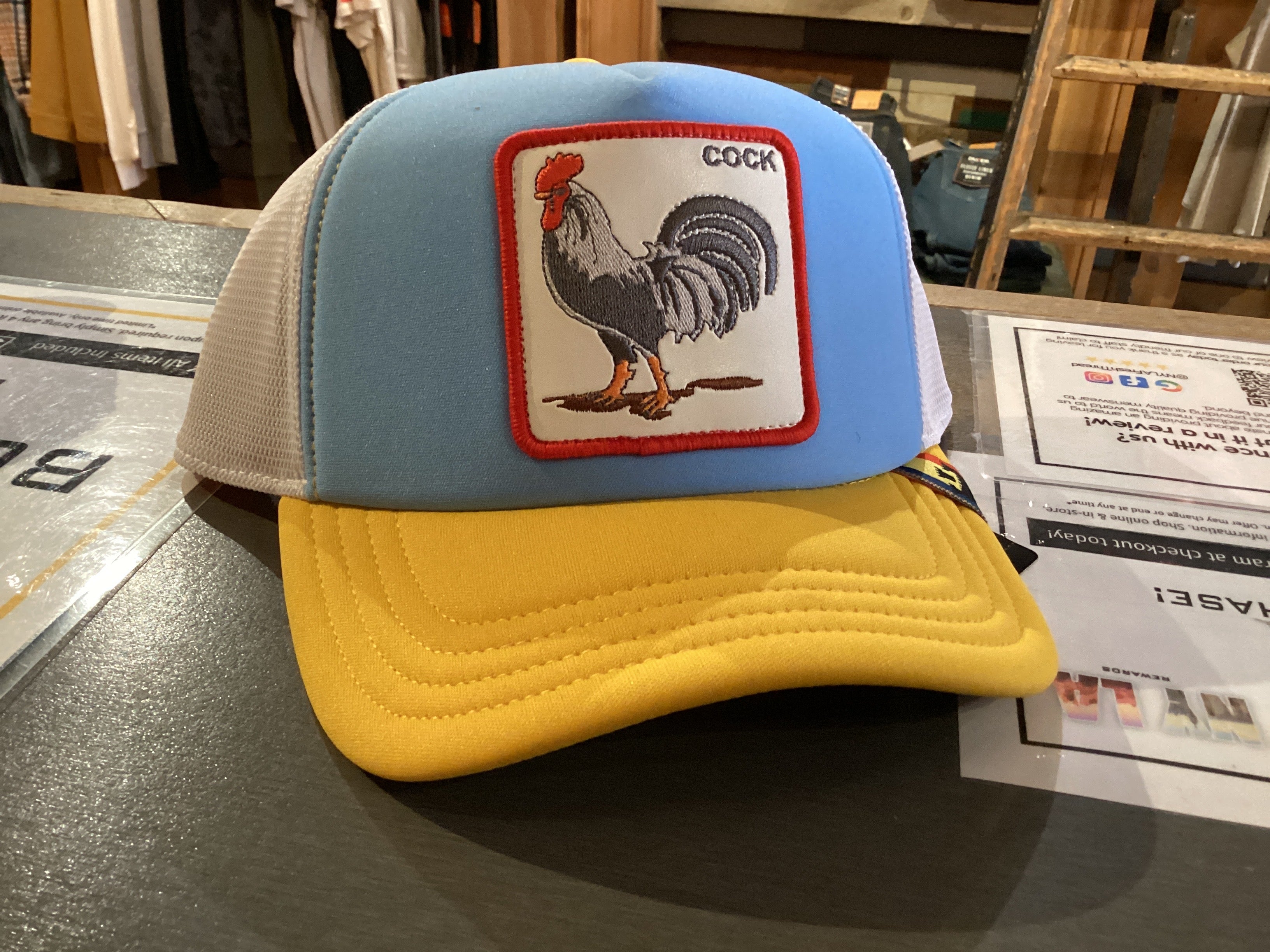 'Goorin Bros. First Cock Trucker Hat' in 'Blue' colour