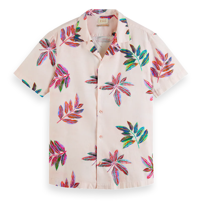 Scotch & Soda Festival Flowers S/S Button Up Shirt - Pink - 1 - Tops - Shirts (Short Sleeve)