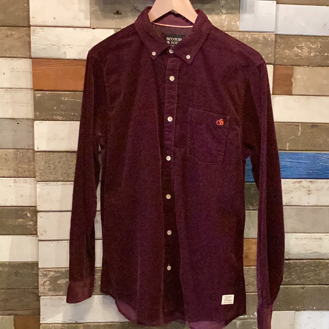 'Scotch & Soda Corduroy Button Up Shirt' in 'Merlot' colour
