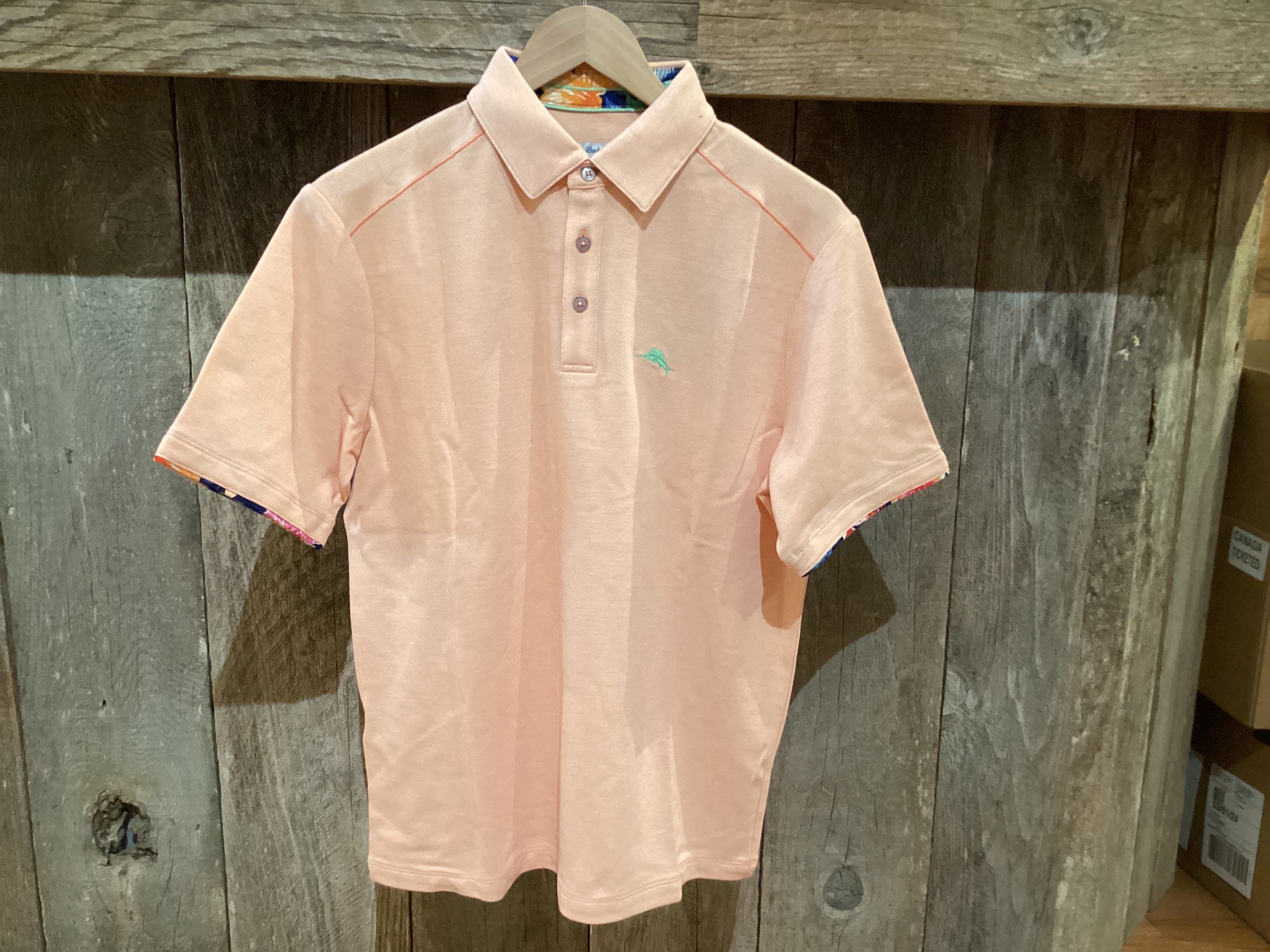 'Tommy Bahama Perfectly Paradise IslandZone Five O'Clock Polo' in 'Passion Peach Heather' colour