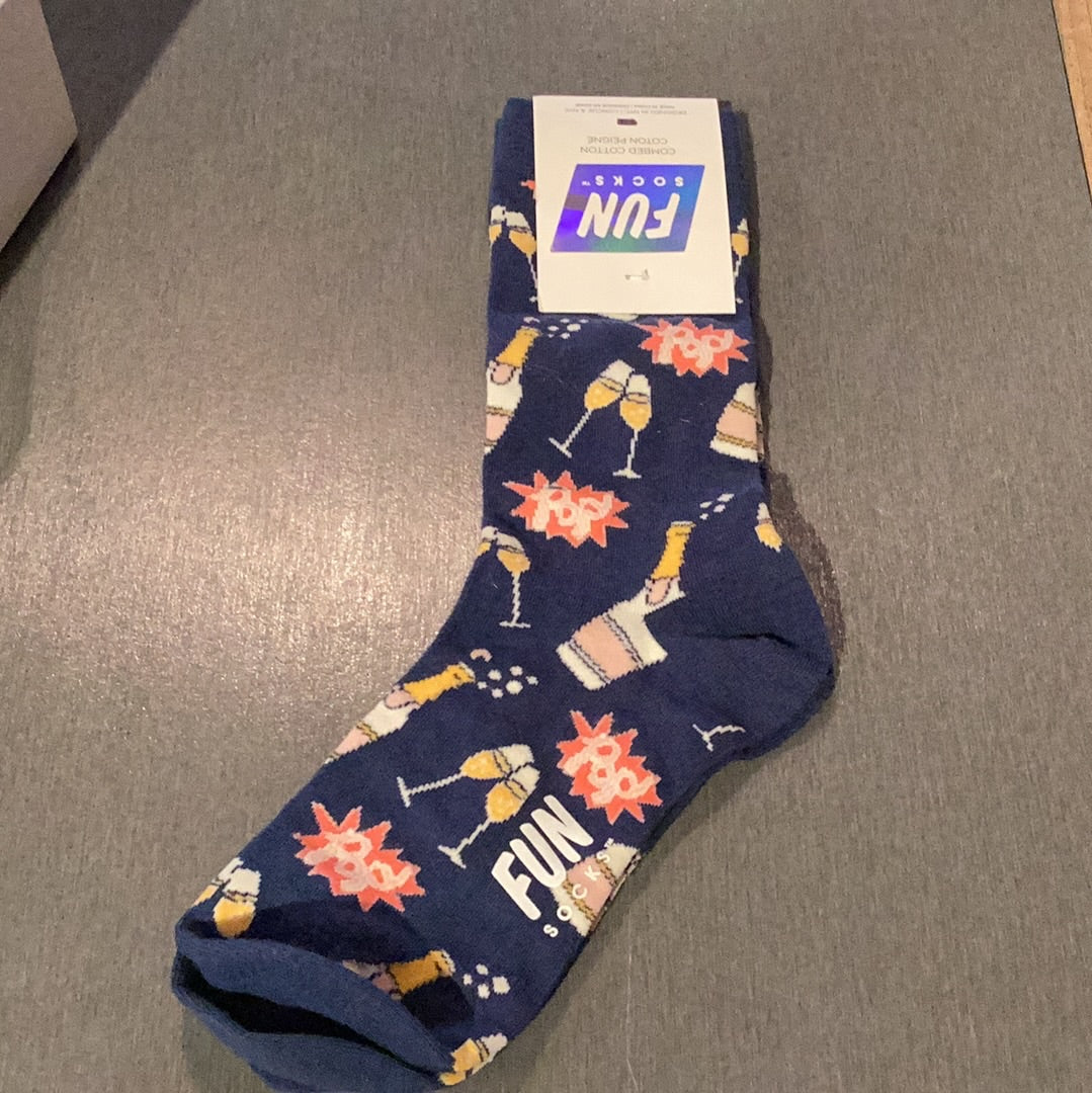 'Fun Socks Women's Champaign Pop Crew Socks' in 'Navy' colour