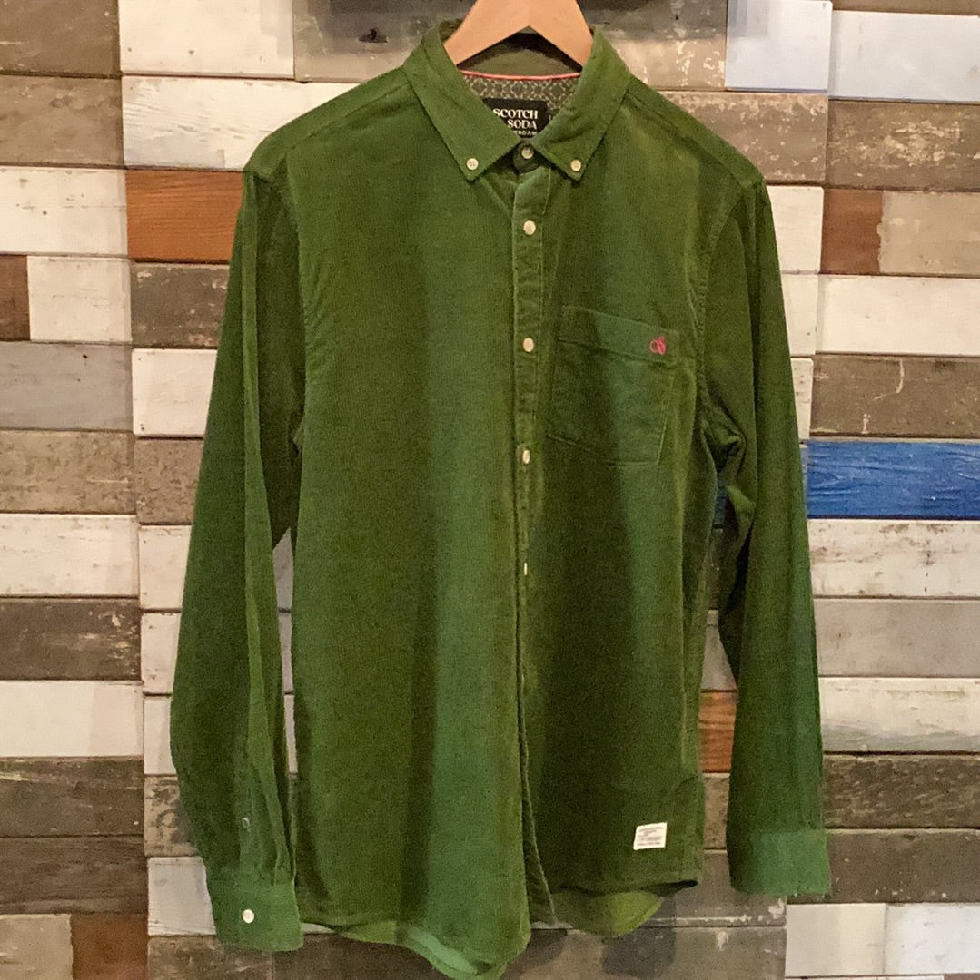 'Scotch & Soda Corduroy Button Up Shirt' in 'Mojito Green' colour