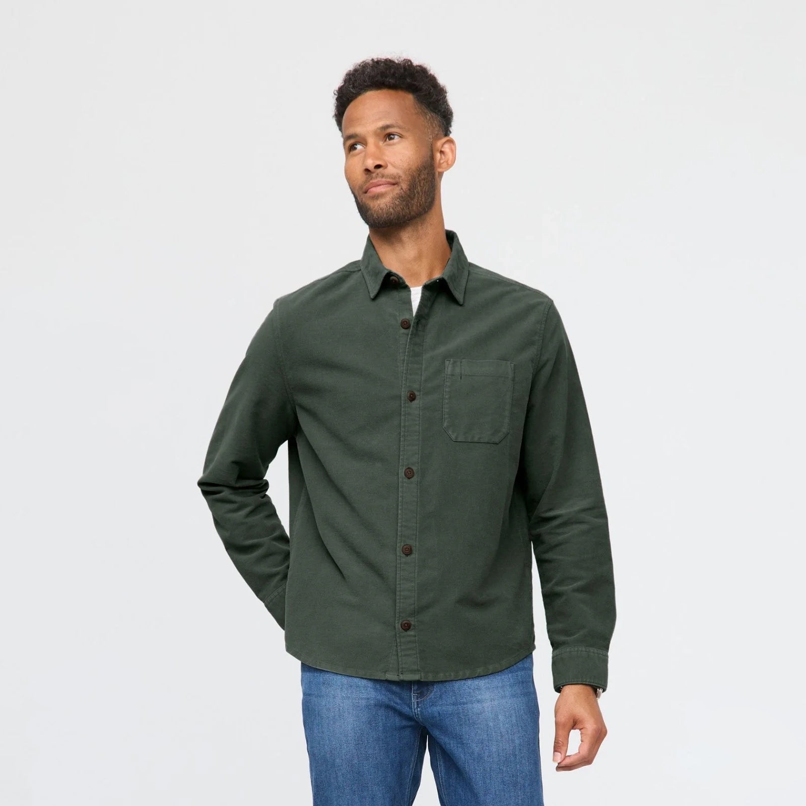 'Du/er No Sweat Moleskin Shirt' in 'Peat' colour