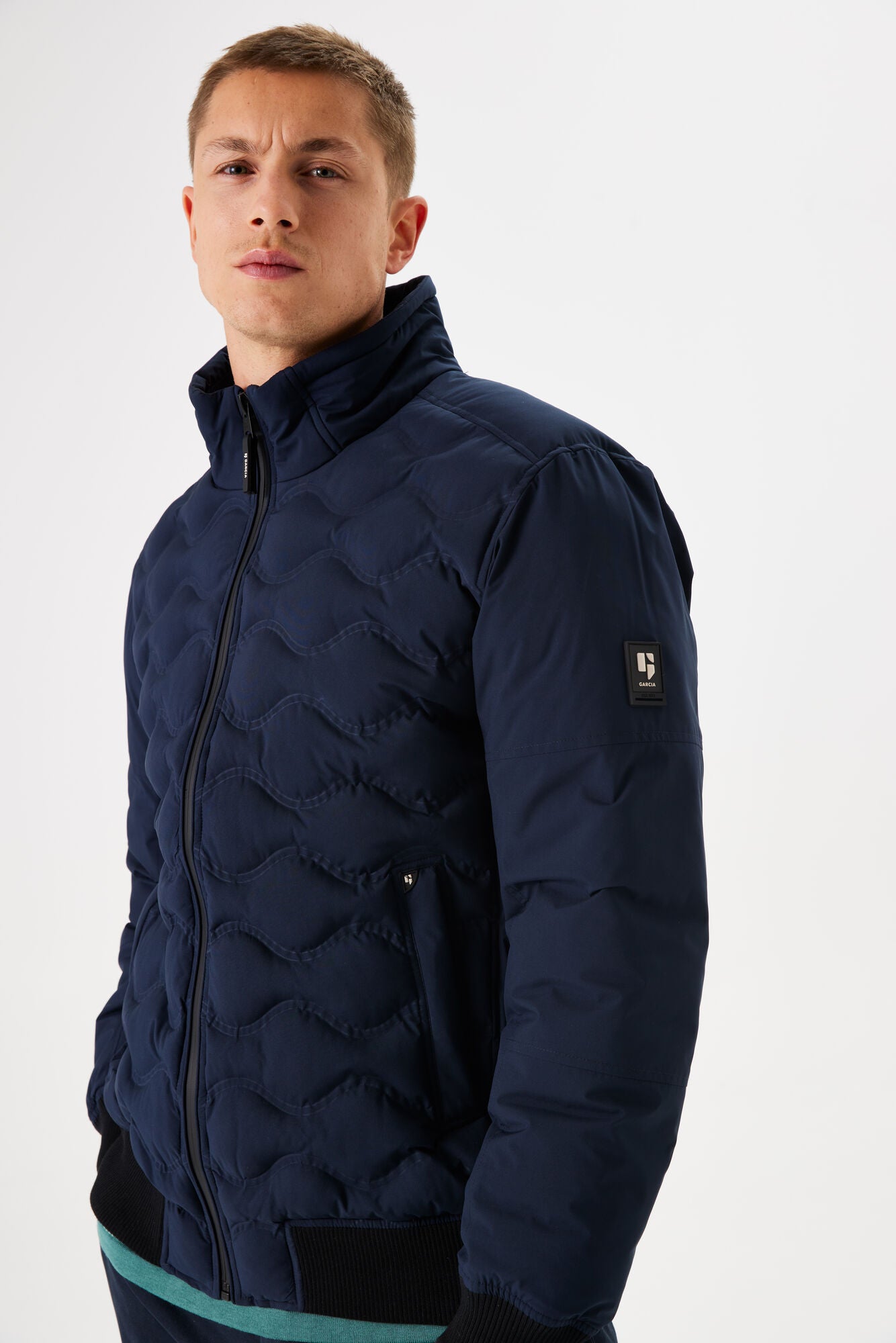'Garcia Quilted Bomber Jacket' in 'Dark Blue' colour