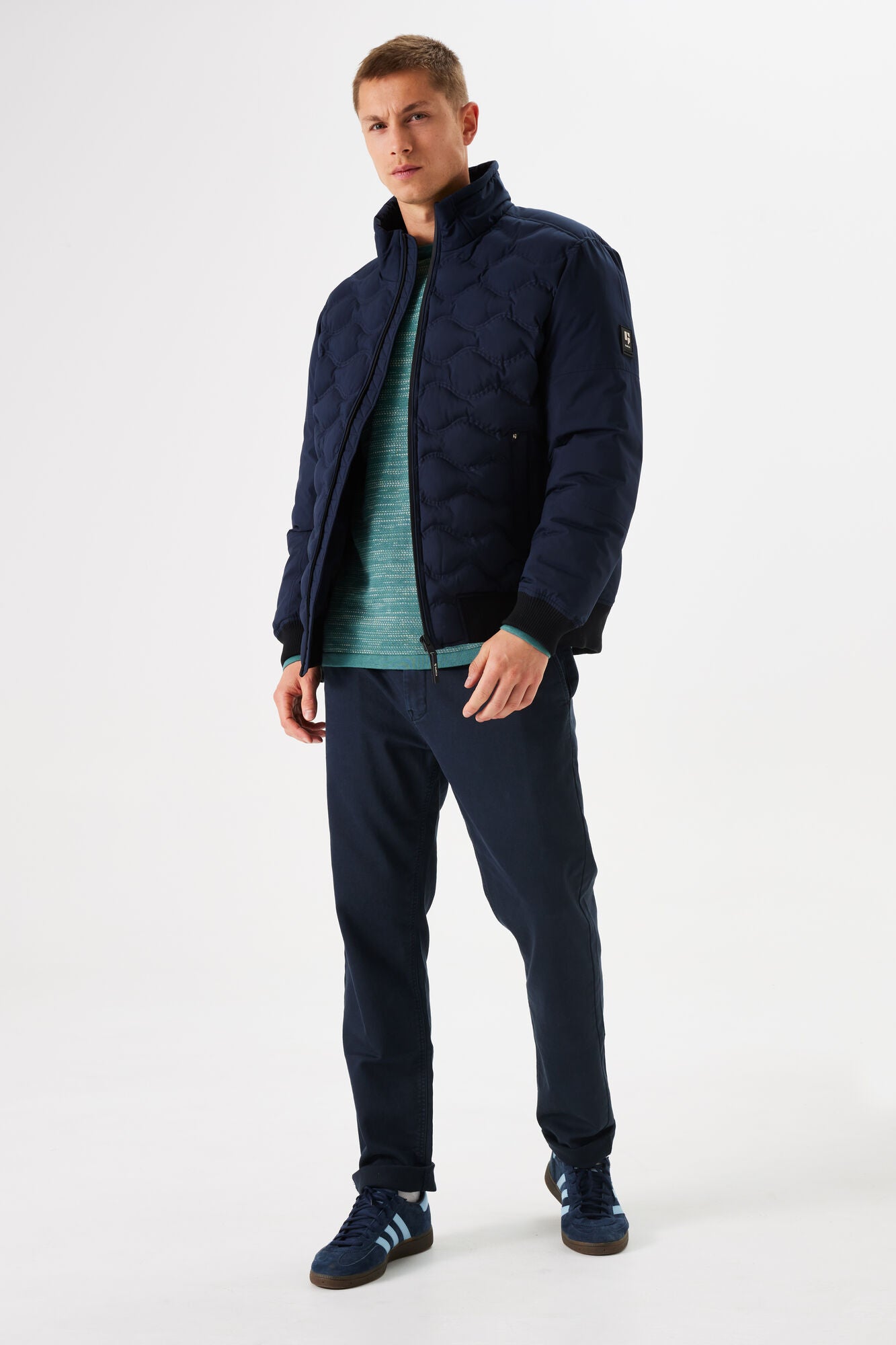 'Garcia Quilted Bomber Jacket' in 'Dark Blue' colour