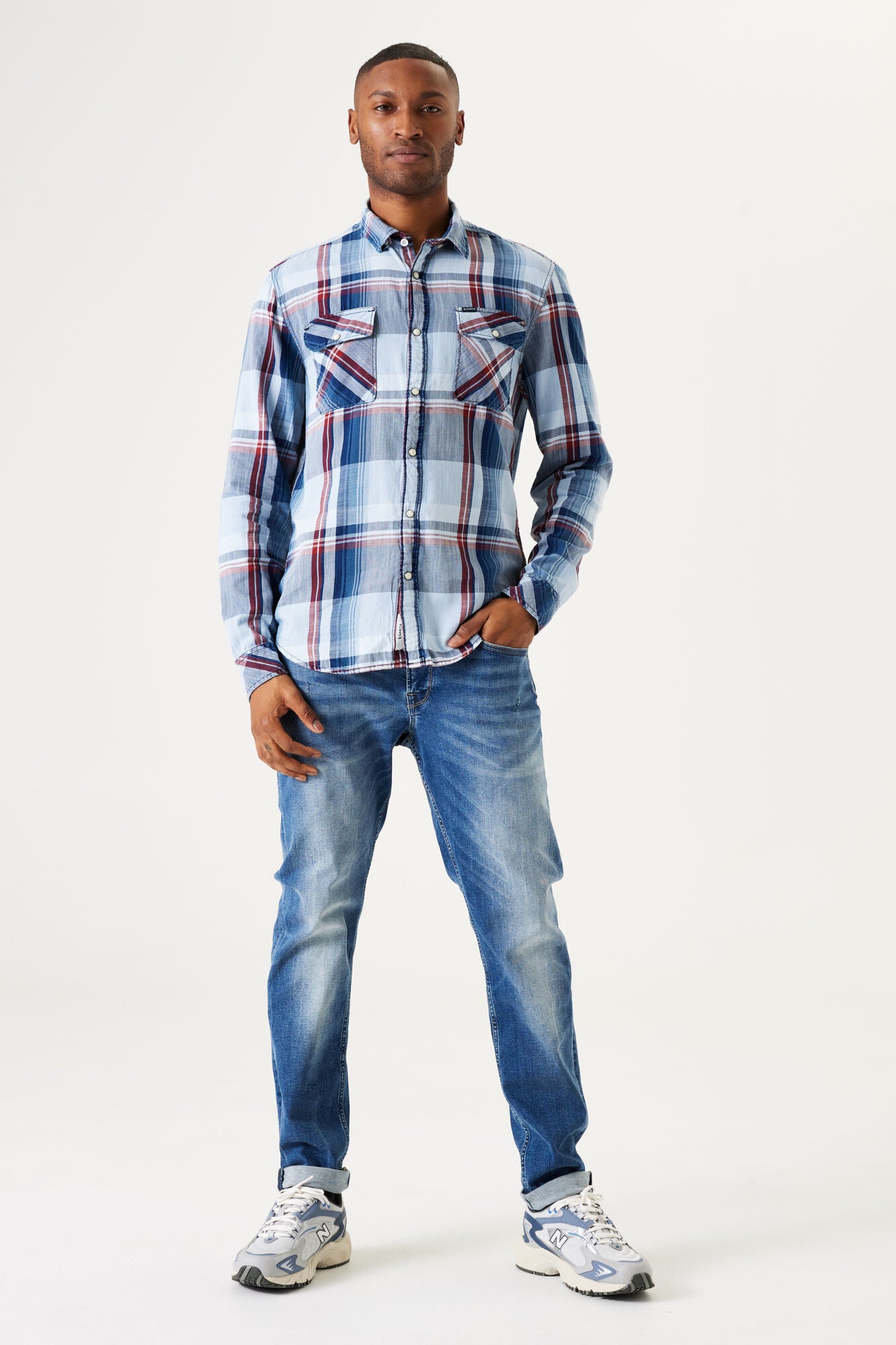 'Garcia U41084 Checked Shirt' in 'Blue' colour.