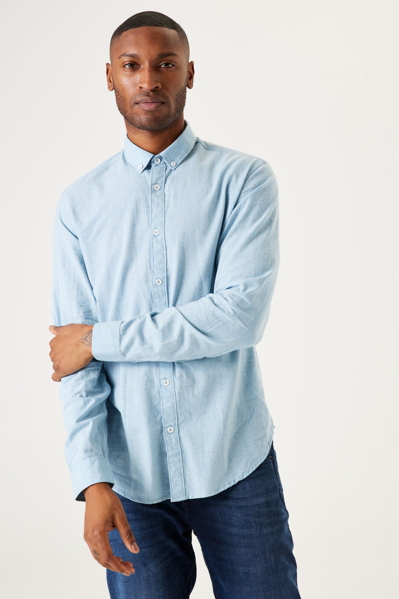 'Garcia T41282 Long Sleeve Button-Up Shirt' in 'Light Blue' colour.