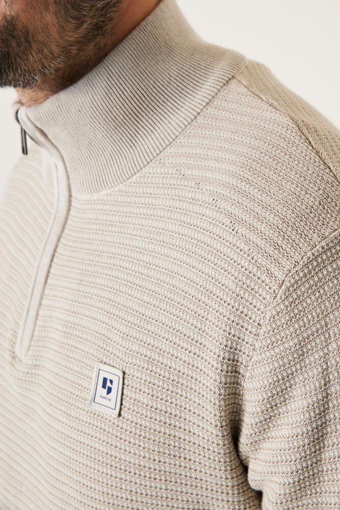 'Garcia T41241 Quarter Zip Sweater' in 'Beige' colour