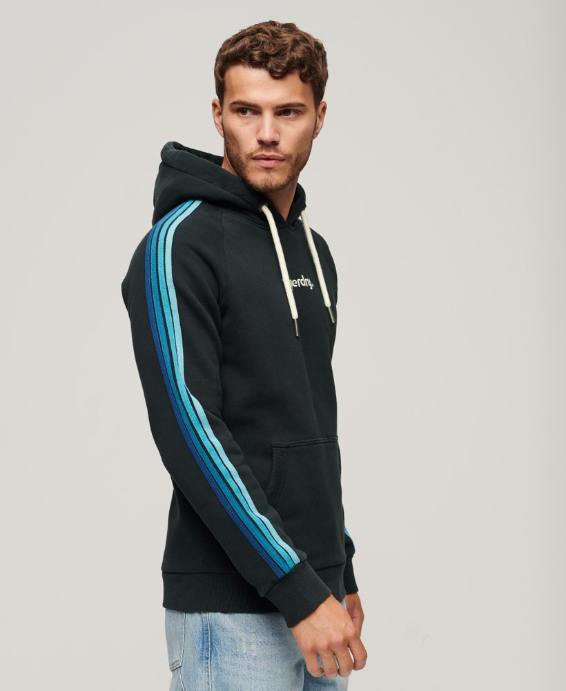 'Superdry Terrain Striped Sleeve Hoodie' in 'Eclipse Navy' colour