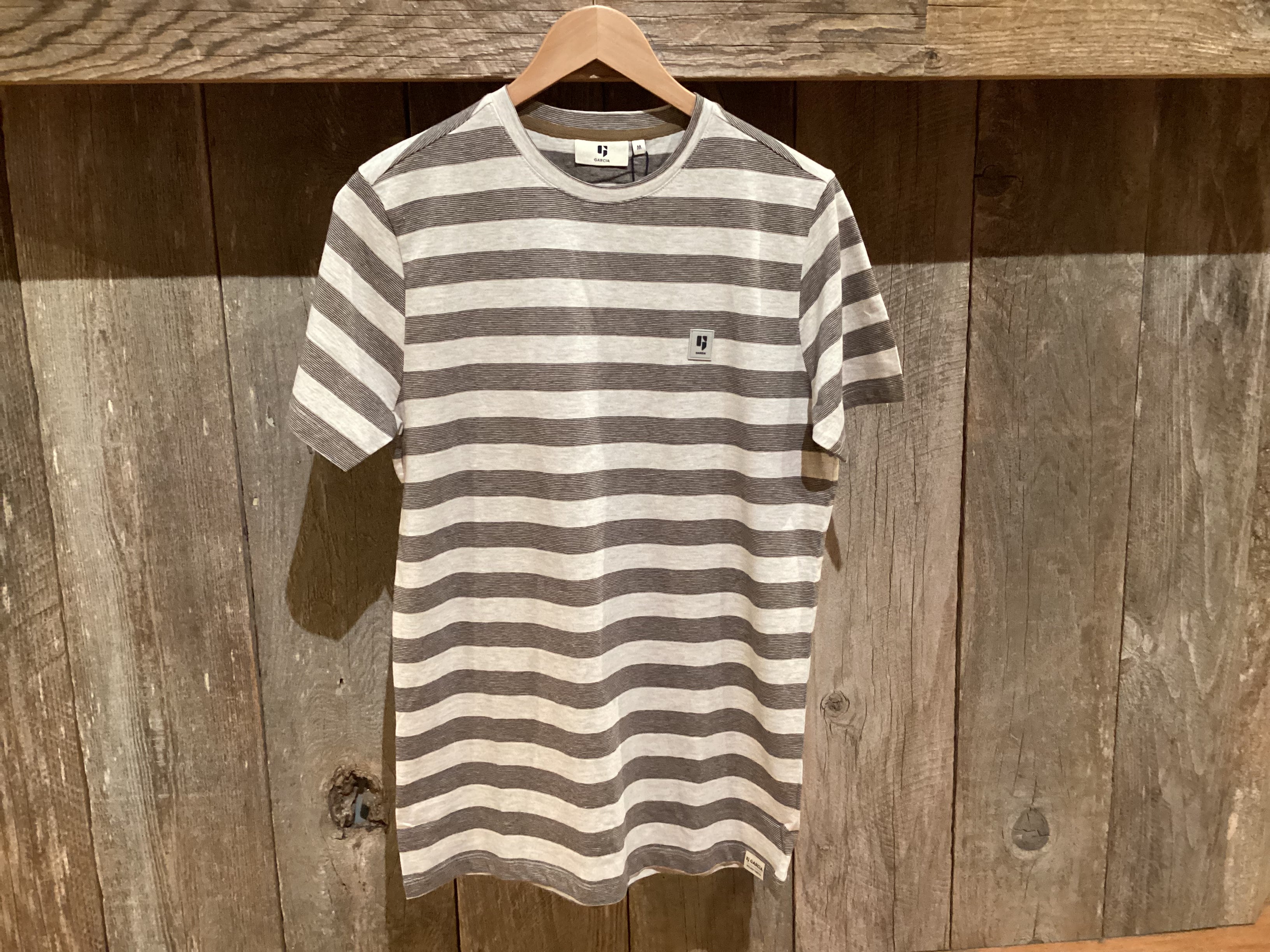 'Garcia N41203 Short Sleeve Striped T-Shirt' in 'Milk Melee' colour