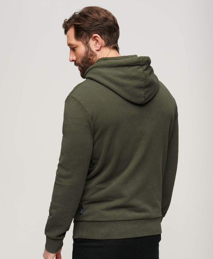 'Superdry Workwear Flock Chest Graphic Hoodie' in 'Olive Green' colour