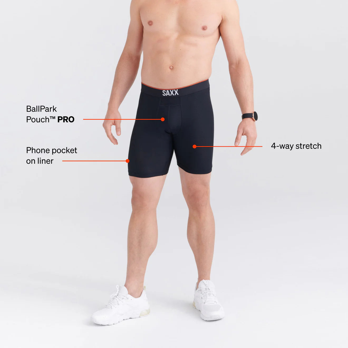 'SAXX Training Short Light-Compression Mesh Long Leg - Black' in 'Black' colour