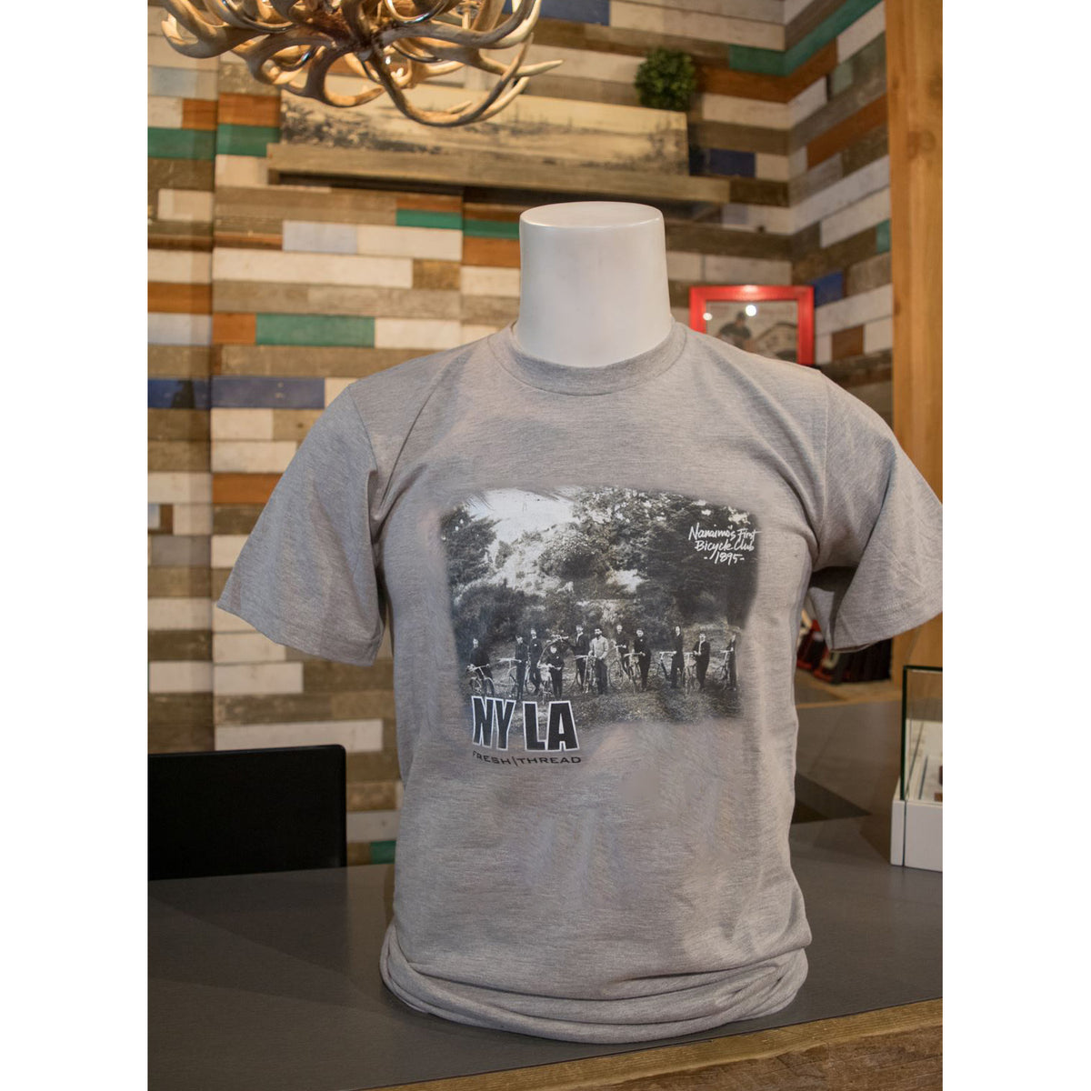 'NYLA Fresh Thread Nanaimo Heritage Tee - Bicycle Club' in 'Heather Grey' colour