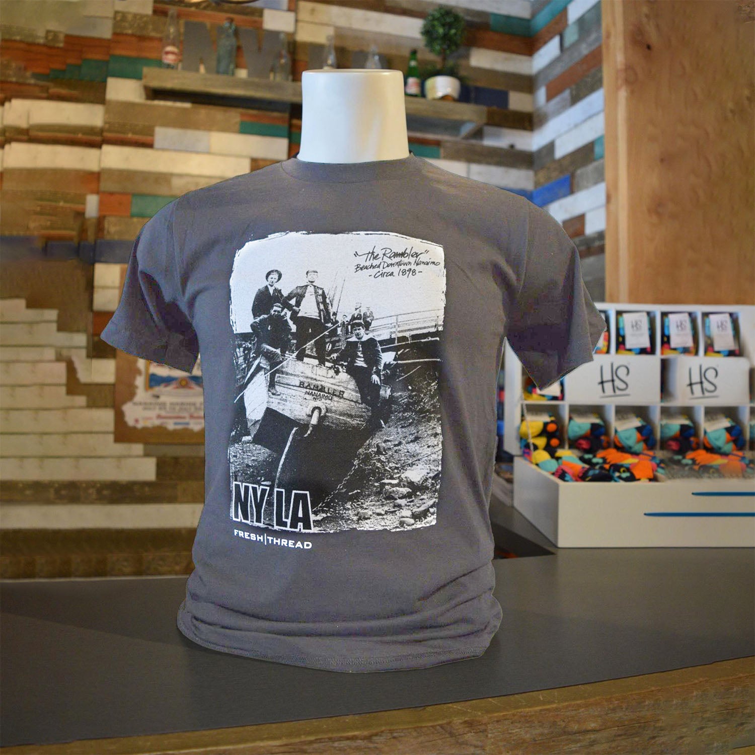 'NYLA Fresh Thread Nanaimo Heritage Tee - Rambler' in 'Grey' colour