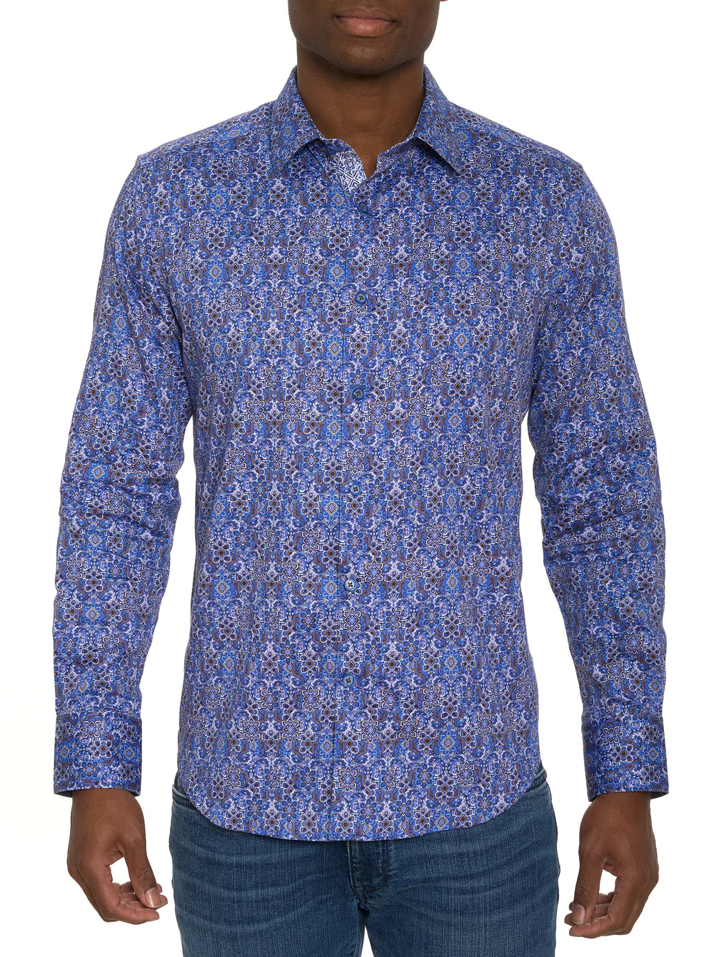 Robert Graham Lungano Button Up L/S Dress Shirt - Blue - 1 - Tops - Button Up Dress Shirt