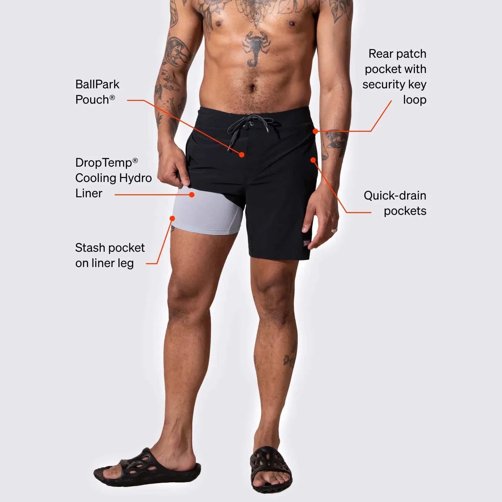 'Saxx Betawave 2N1 Boardie 19” Swim Short' in 'Black' colour