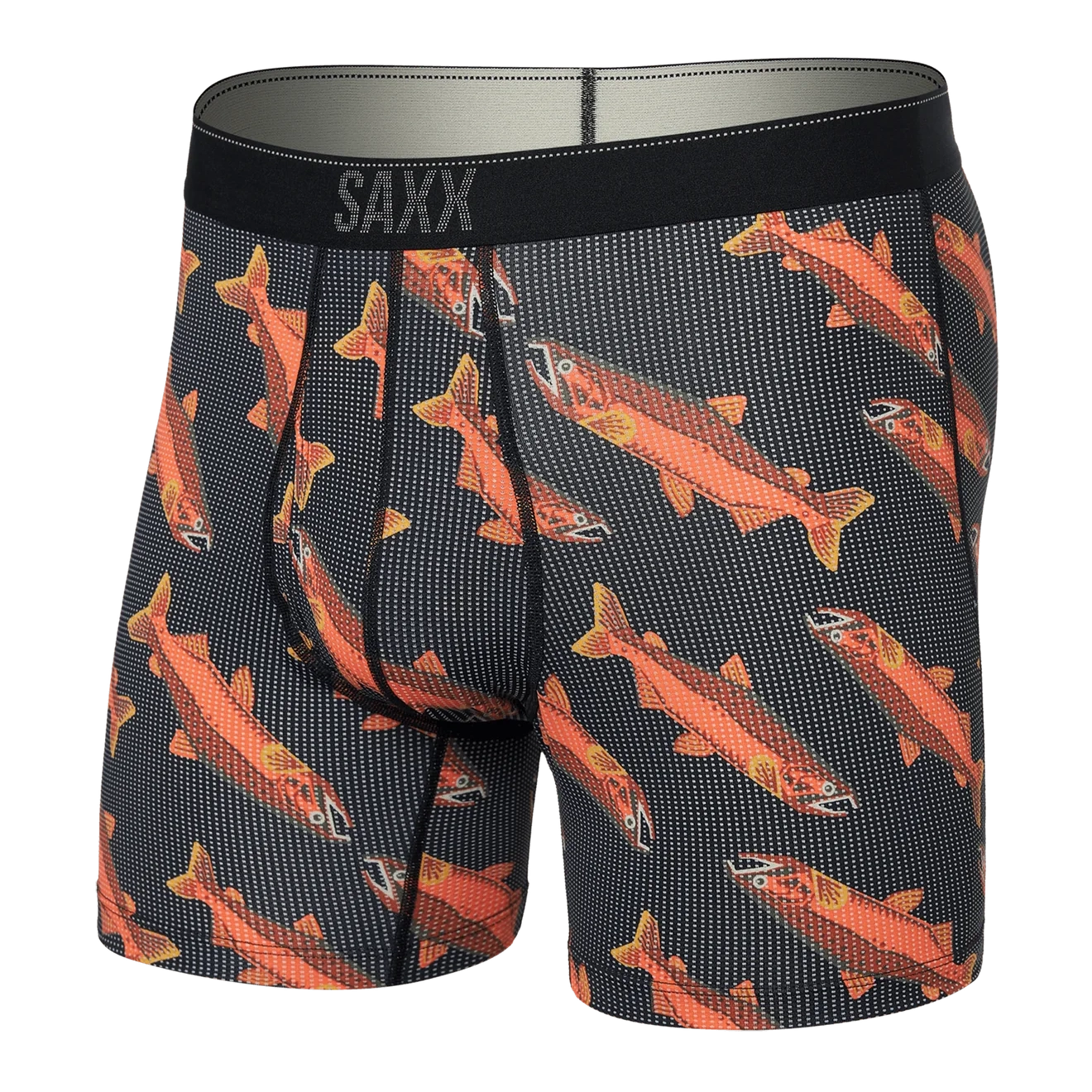 'SAXX Quest Boxer Brief' with 'Black Coho' print