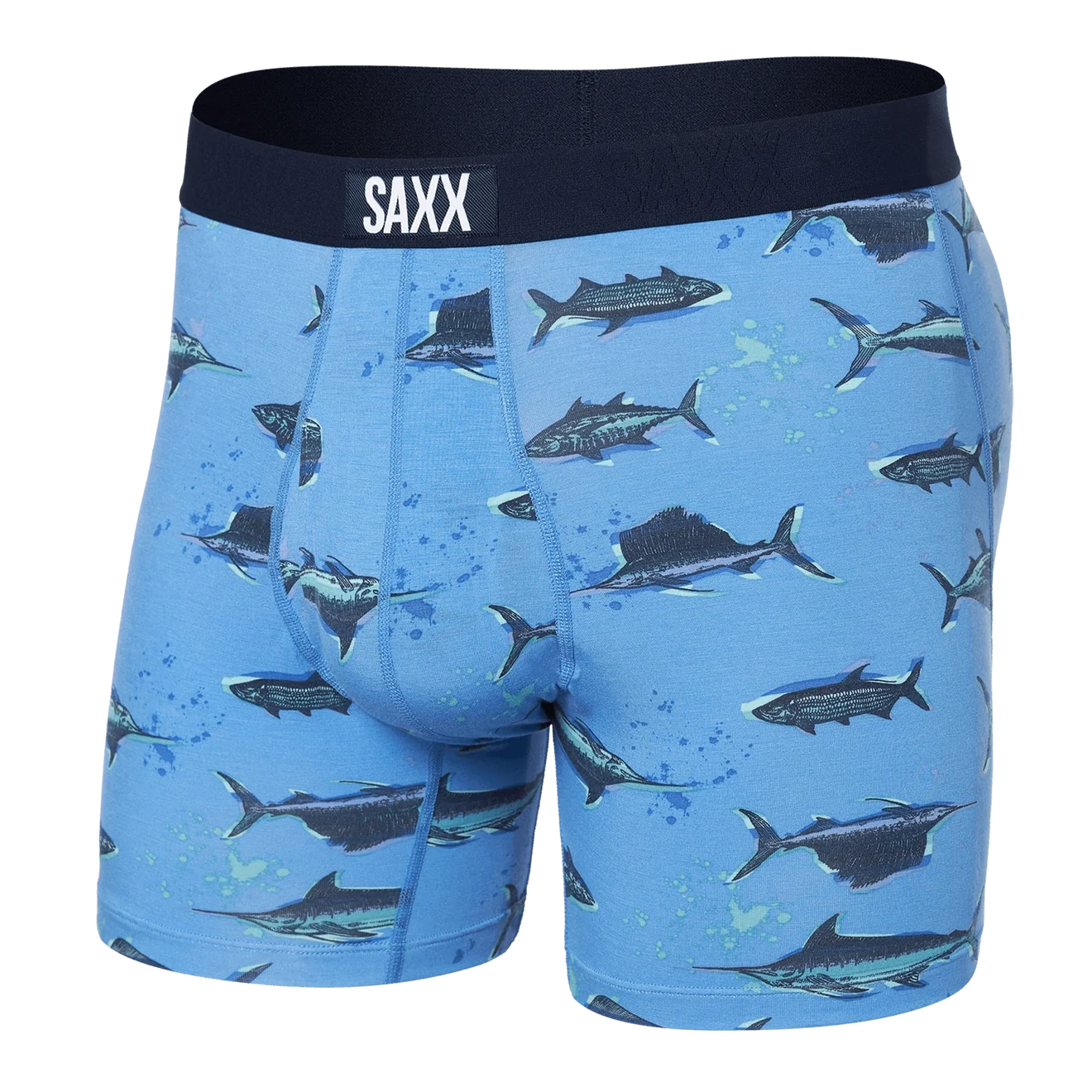 'SAXX Ultra Boxer Brief' with 'Sail Blue Fish On' print