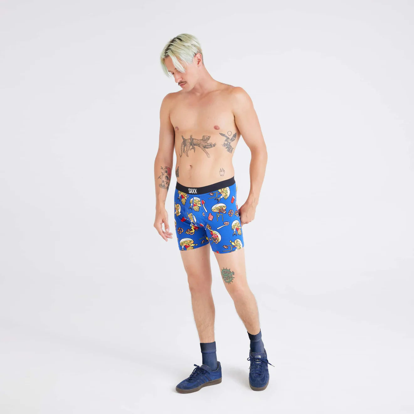 'SAXX Ultra Boxer Brief' with 'Colbalt Souper Bowl' print
