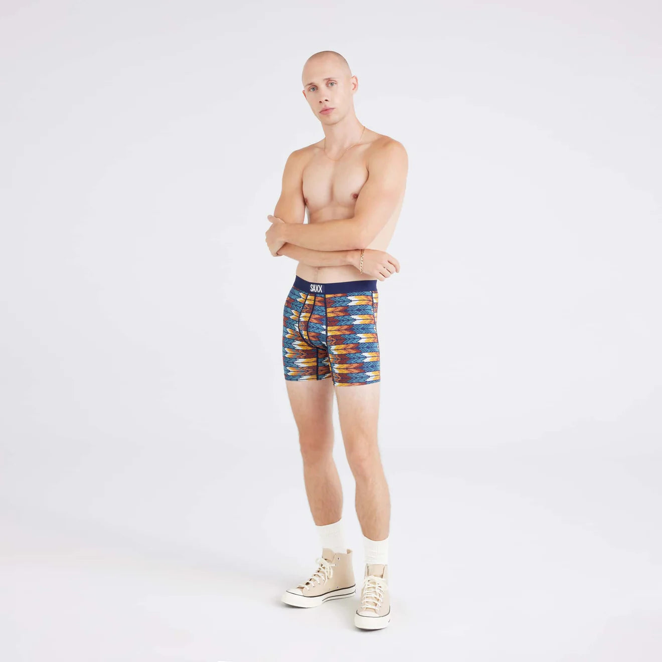 'SAXX Vibe Xtra Boxer Brief' with 'Arrowhead' print