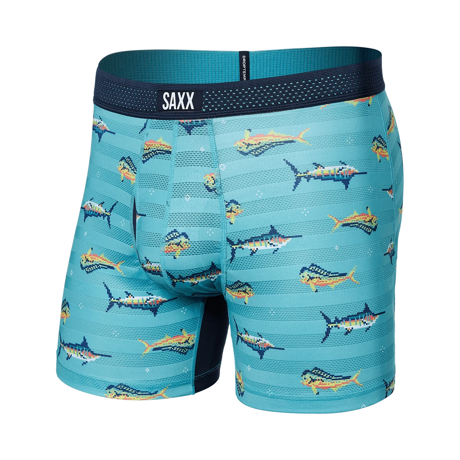 'Saxx Droptemp Cooling Mesh Boxer Brief - Trophy Catch' in 'Turquoise' colour