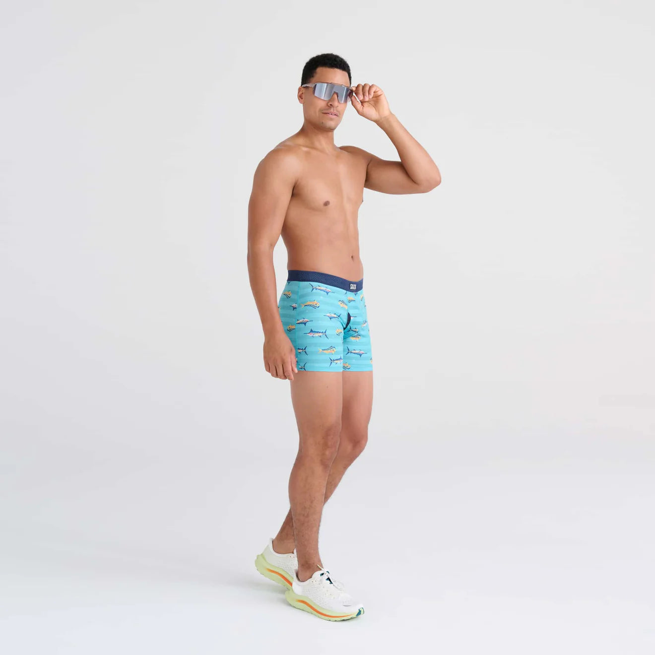 'Saxx Droptemp Cooling Mesh Boxer Brief - Trophy Catch' in 'Turquoise' colour