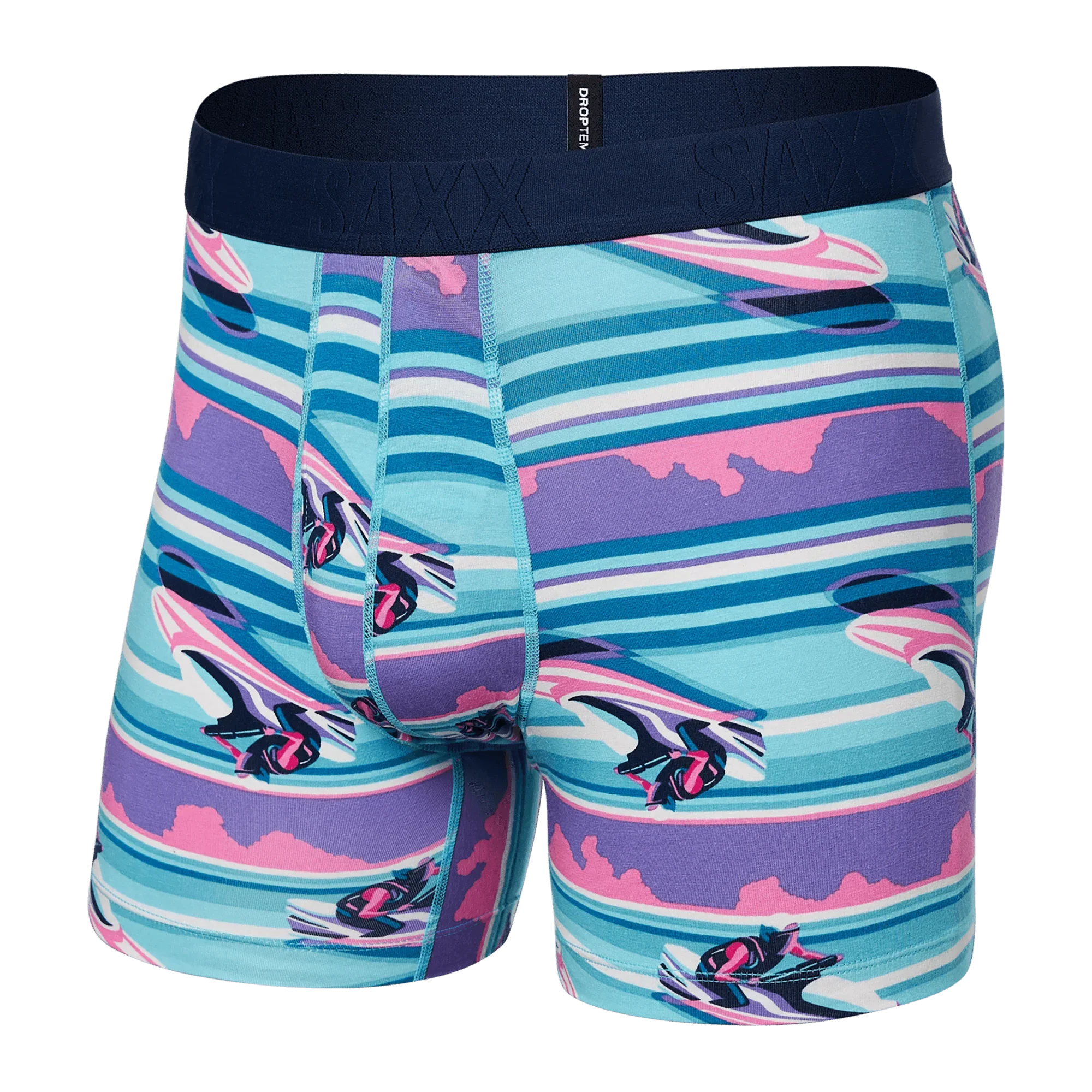 'SAXX Droptemp Cooling Cotton Boxer Brief - Jetski Stripe' in 'Pool' colour