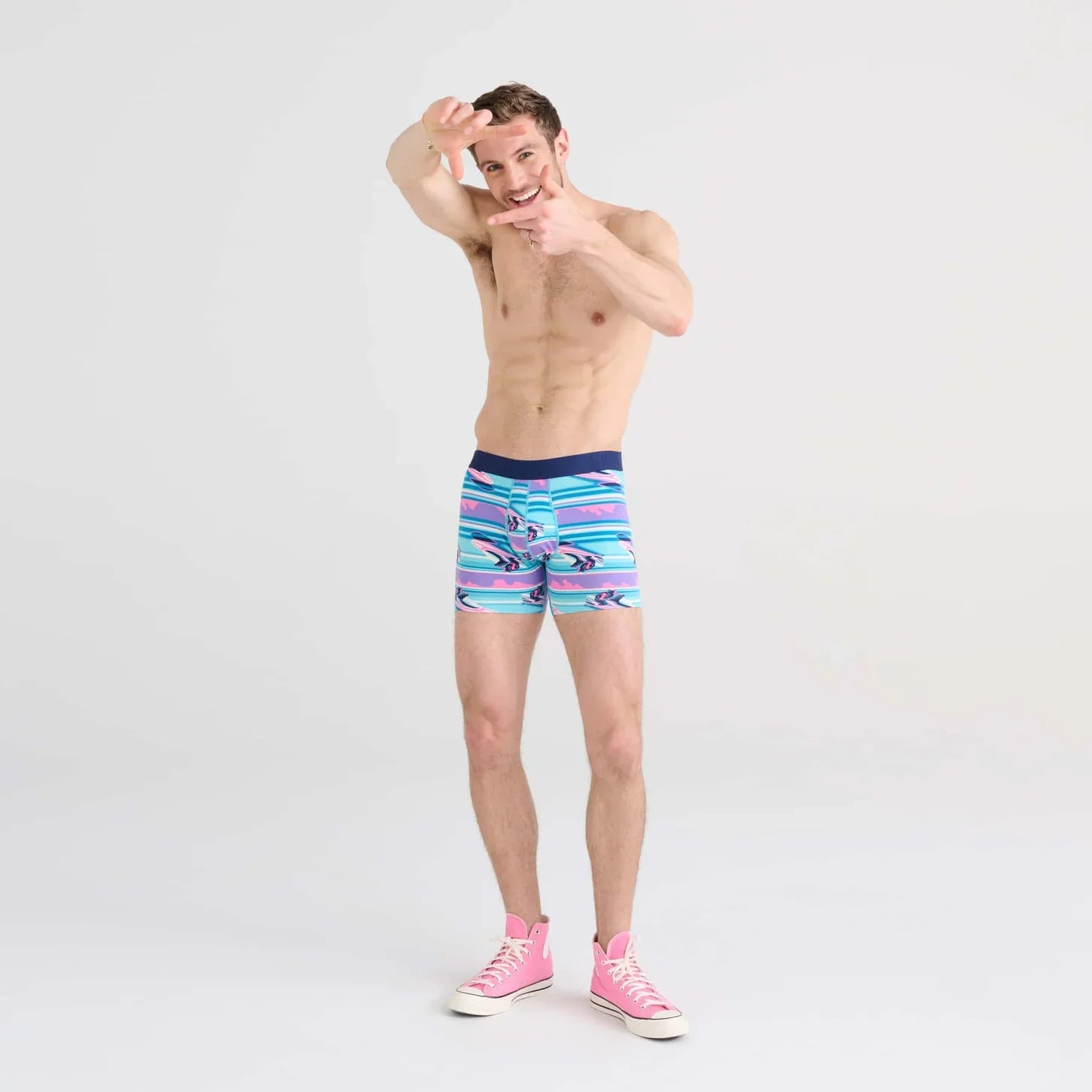 'SAXX Droptemp Cooling Cotton Boxer Brief - Jetski Stripe' in 'Pool' colour