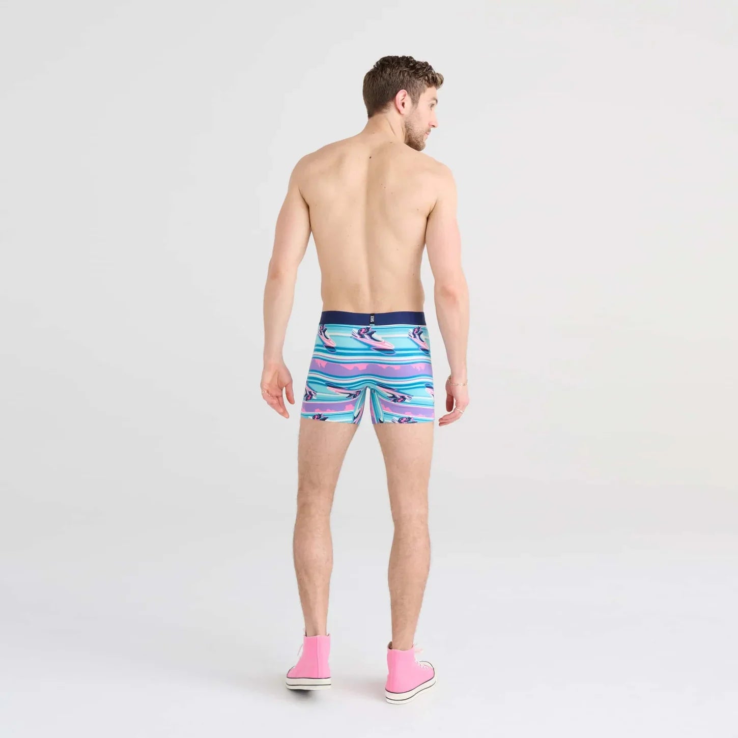 'SAXX Droptemp Cooling Cotton Boxer Brief - Jetski Stripe' in 'Pool' colour