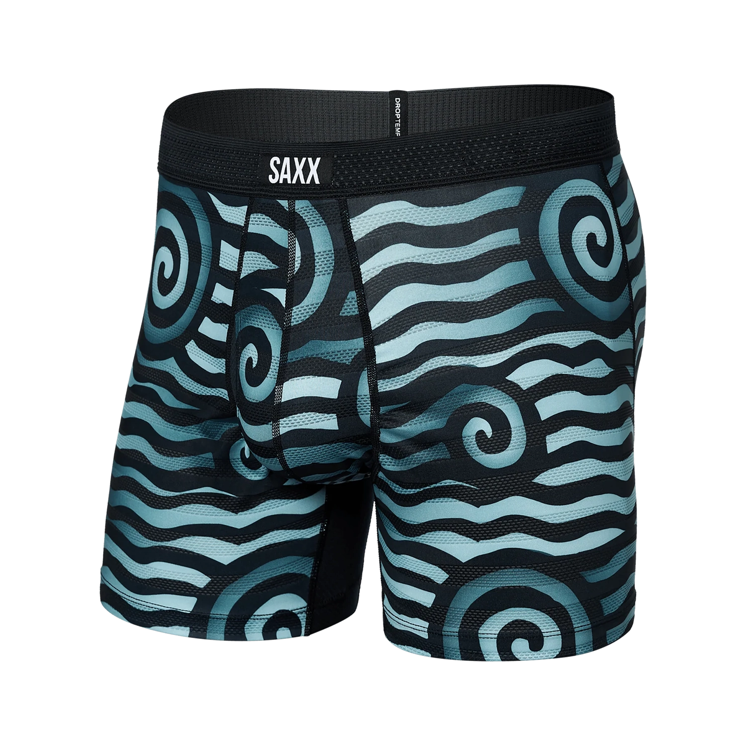 'Saxx Droptemp Cooling Mesh Boxer Brief - Riptide Stripe' in 'Navy Blue' colour