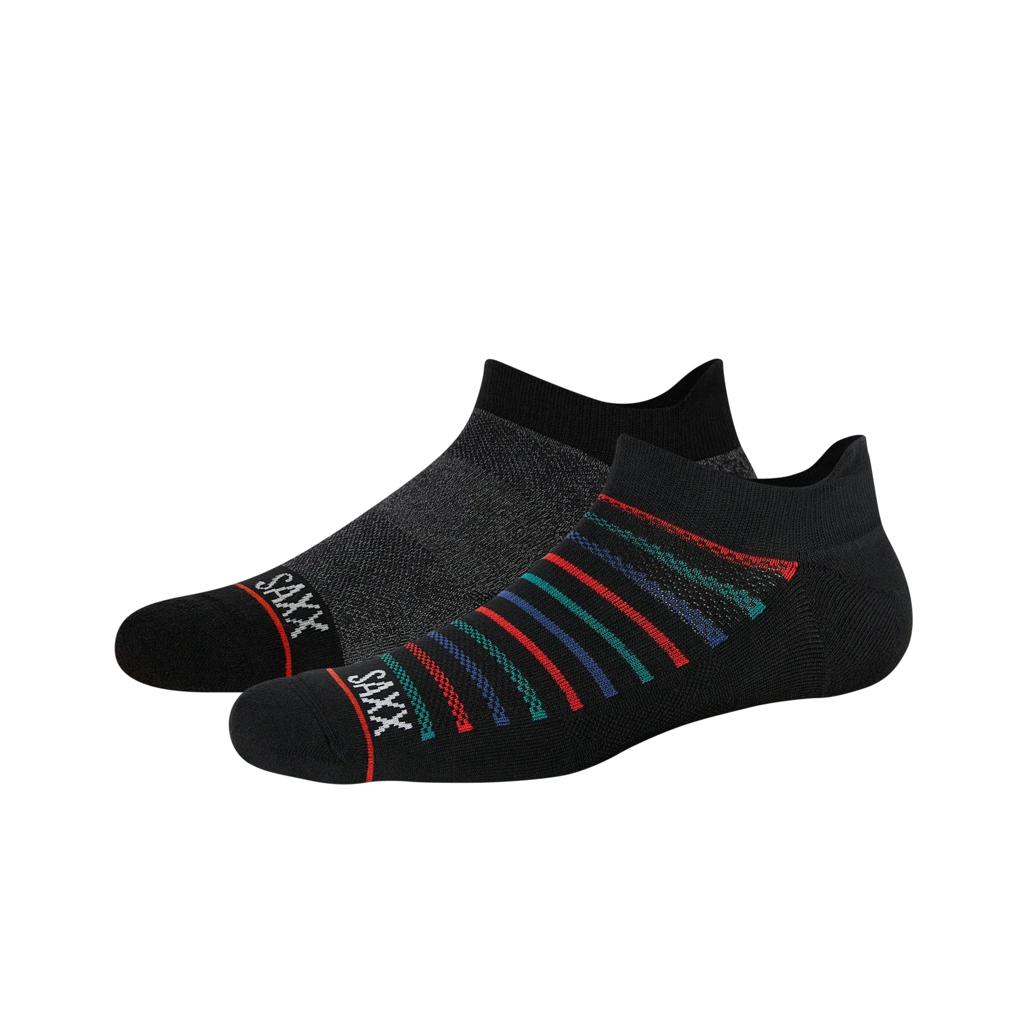 'SAXX Whole Package 2-Pack Low Show Socks' in 'Gent Stripe & Black' colours