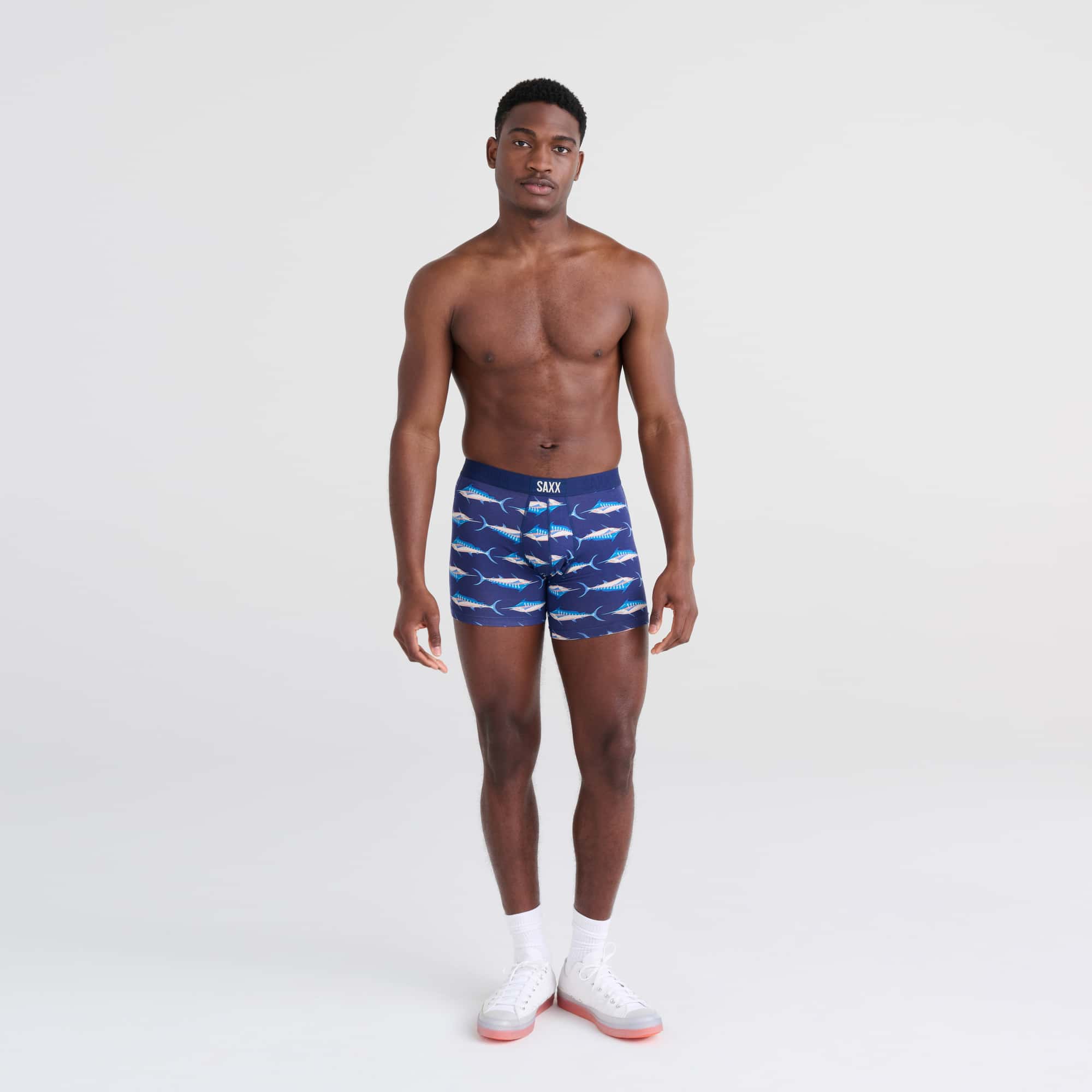 'SAXX Vibe Super Soft Boxer Brief - Marlin Matrix' in 'Midnight' colour