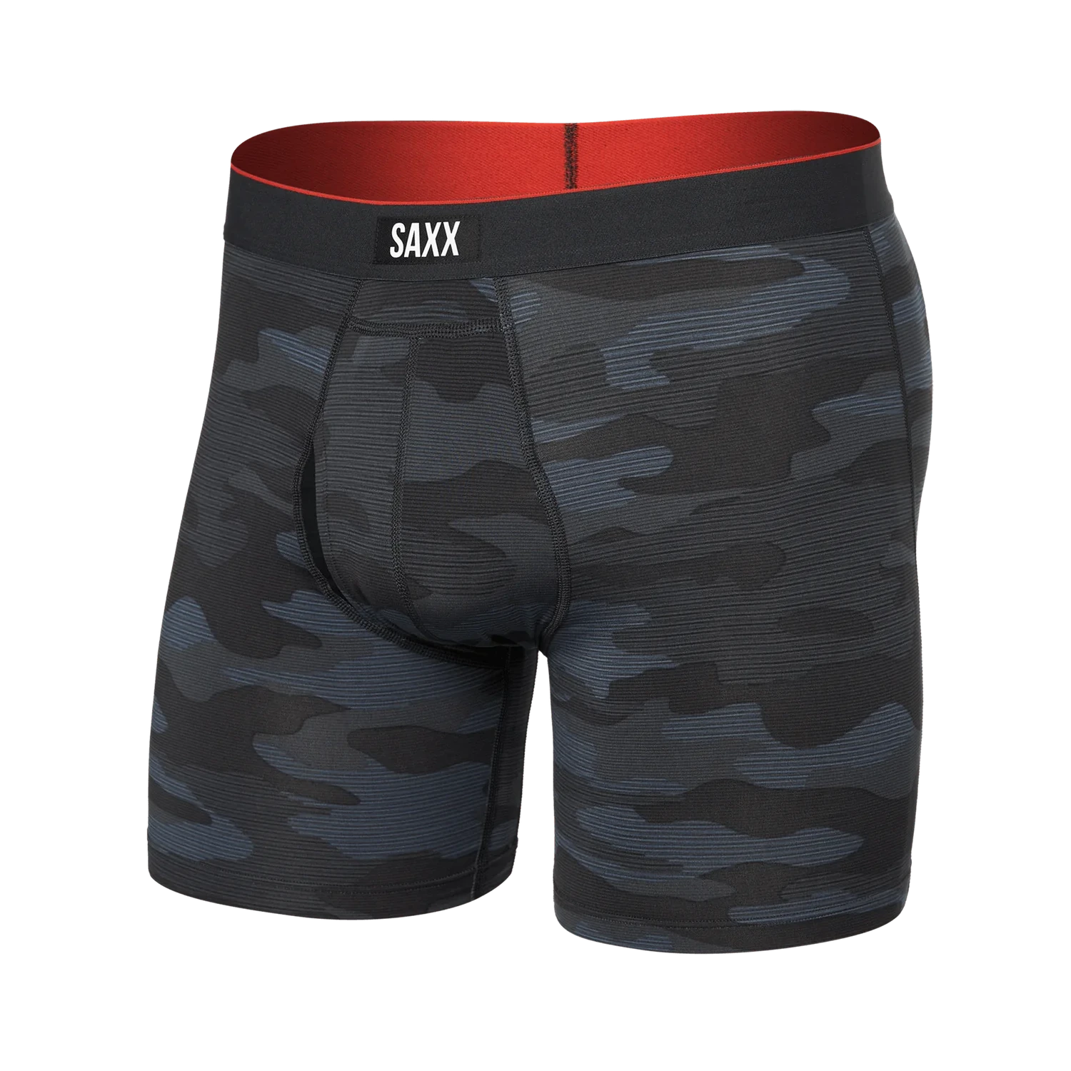 'Saxx Multi-Sport Mesh Boxer Brief - Remote Camo' in 'Faded Black' colour