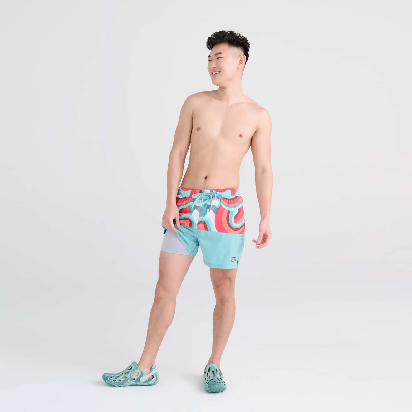 'Saxx Oh Buoy 2N1 Volley 5” Swim Short - Giant Wave' in 'Sea Form' Colour