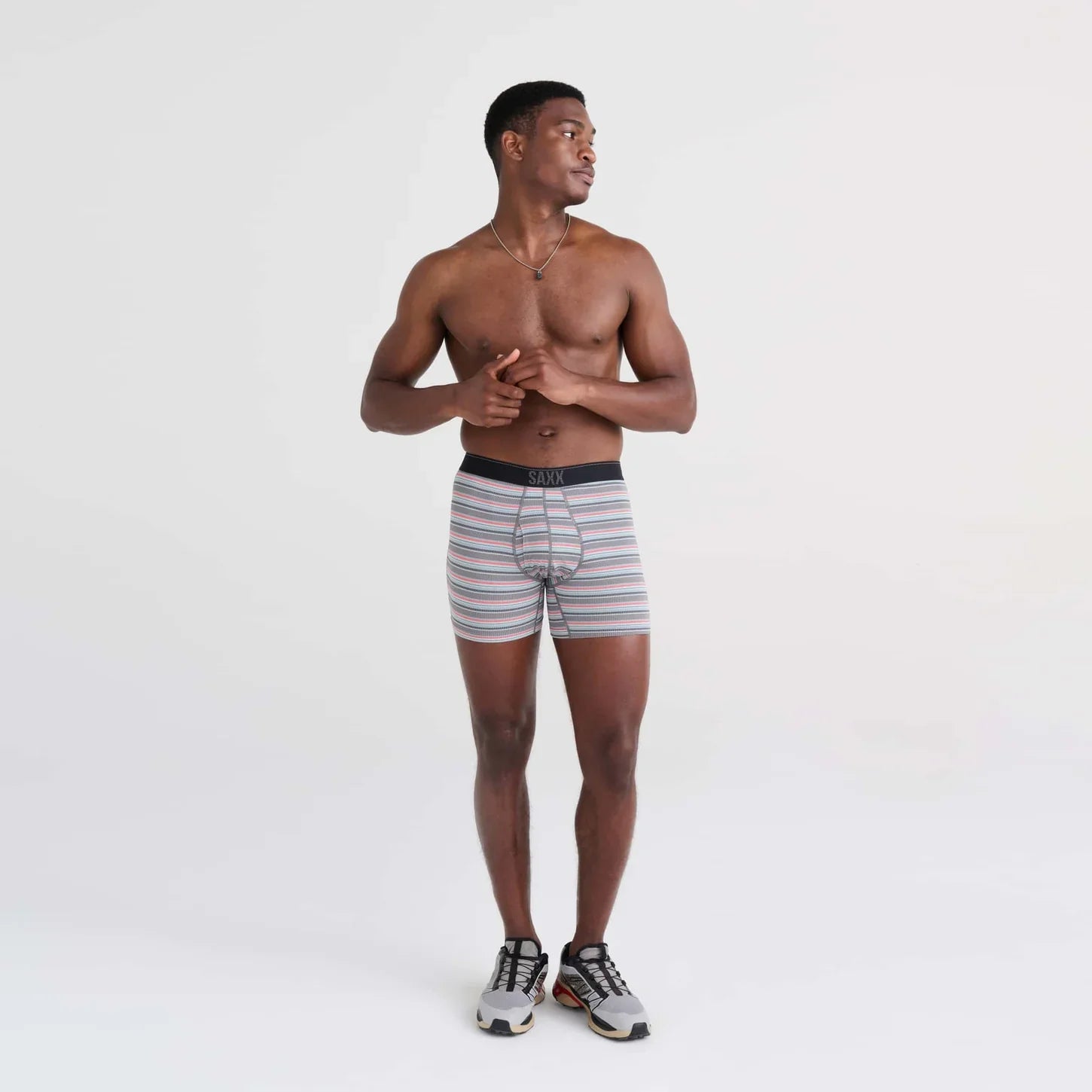 'SAXX Quest Quick Dry Mesh Boxer Brief - Field Stripe' in 'Charcoal' colour