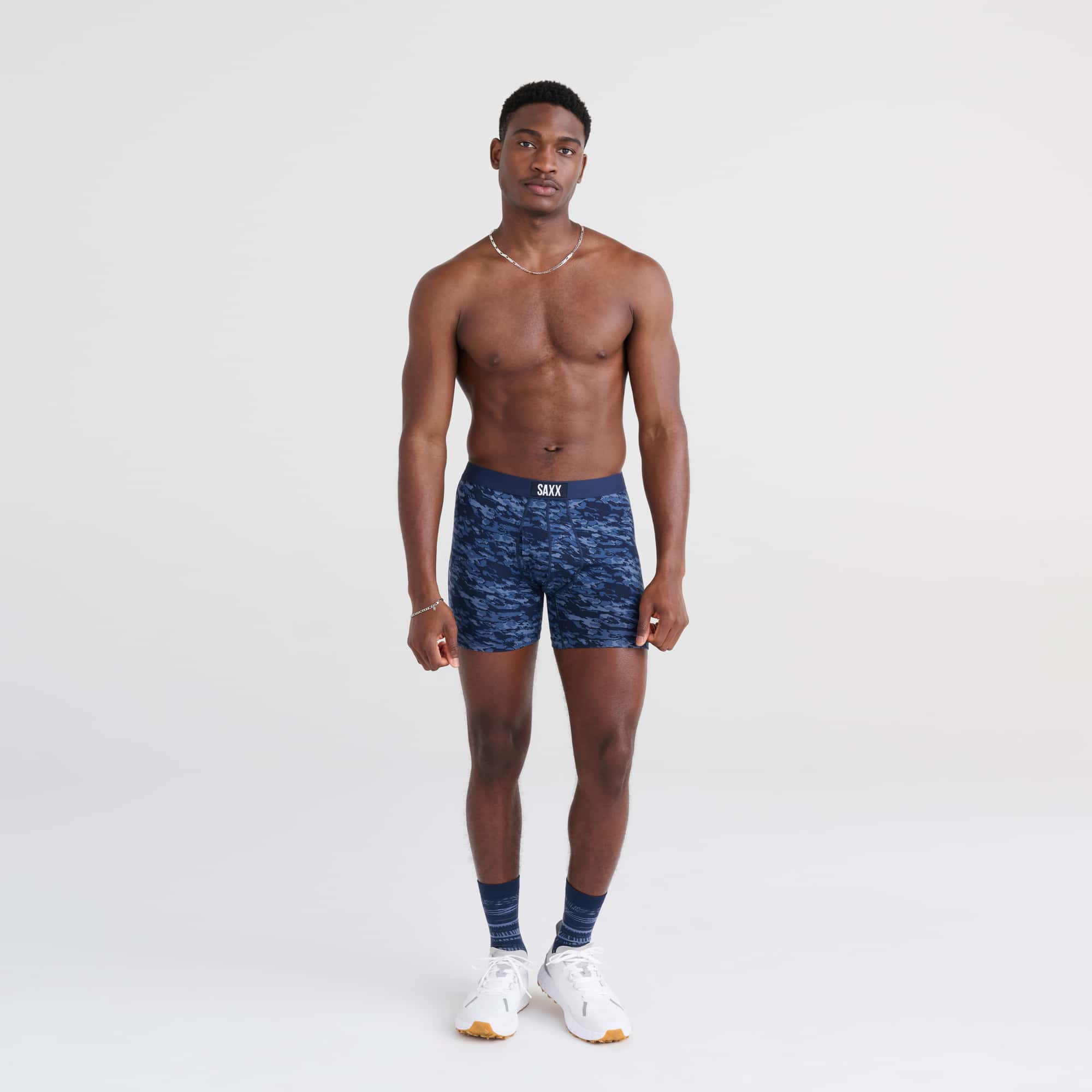 'SAXX Ultra Super Soft Boxer Brief - Basin Camo' in 'Navy' colour
