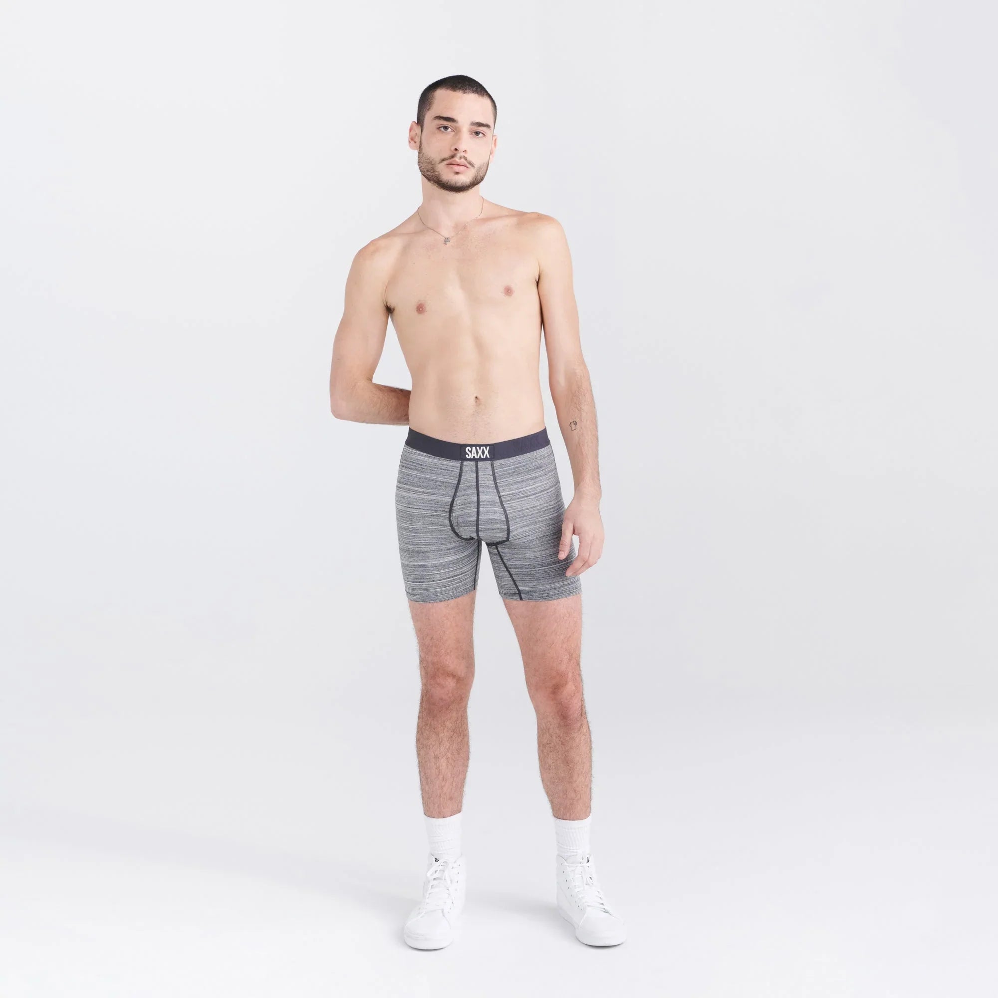 'SAXX Ultra Super Soft Boxer Brief - Space Dye Heather' in 'Grey' colour