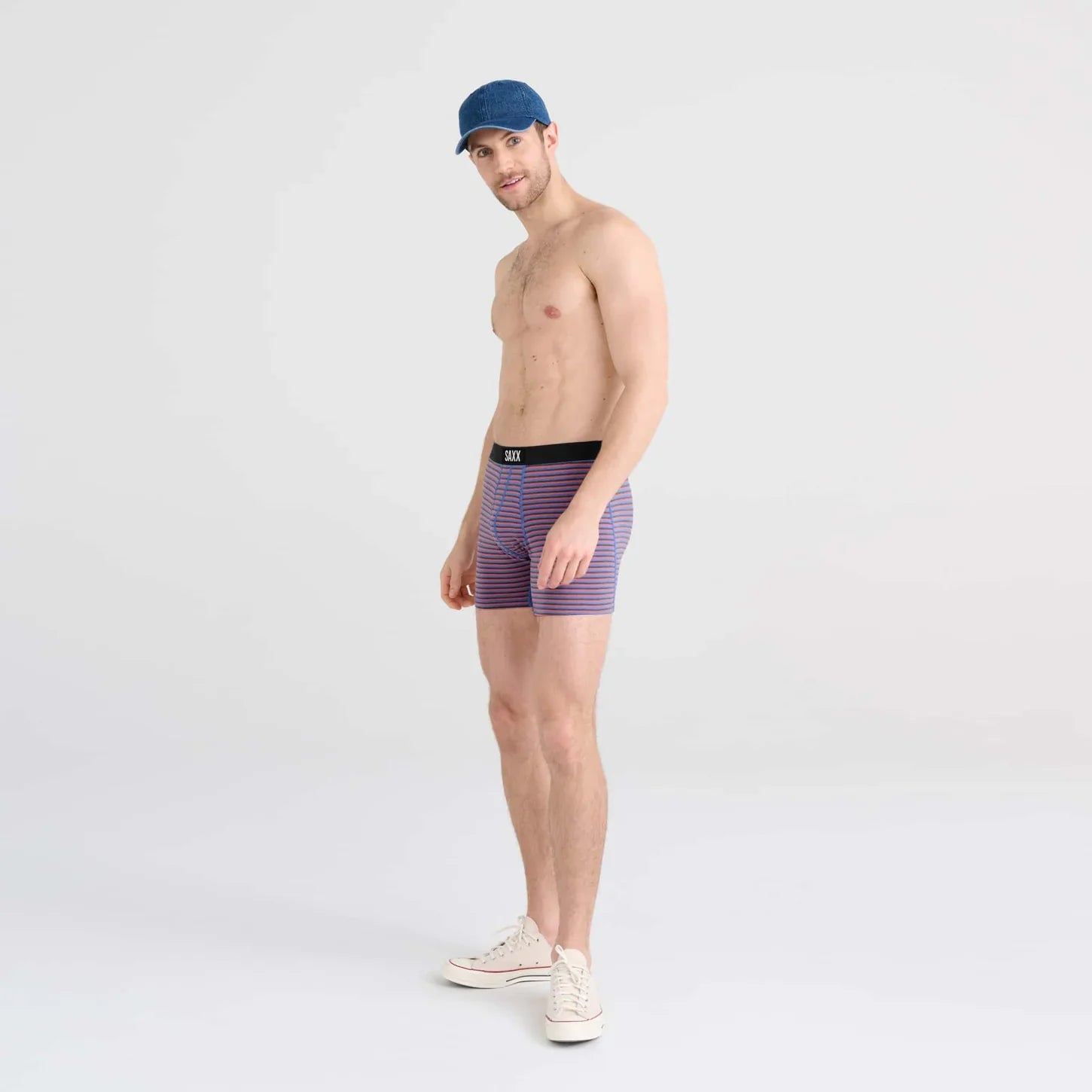 'SAXX Ultra Super Soft Boxer Brief - Micro Stripe' in 'Coral Pop' colour