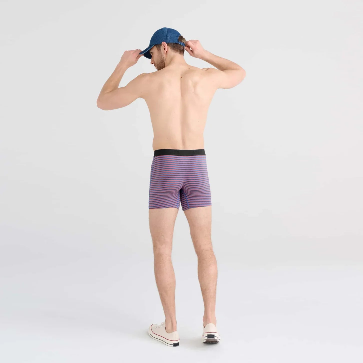 'SAXX Ultra Super Soft Boxer Brief - Micro Stripe' in 'Coral Pop' colour