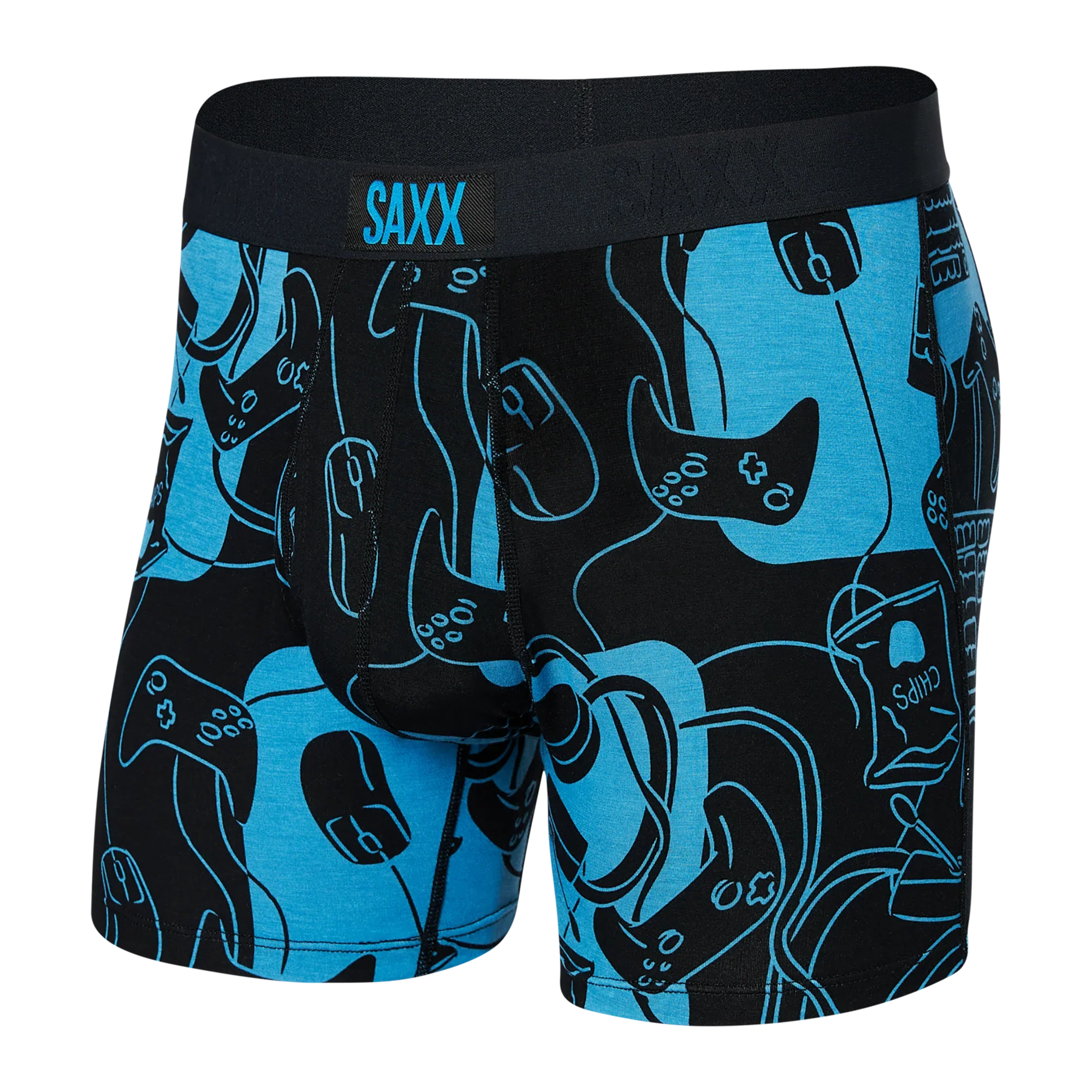 'SAXX Ultra Super Soft Boxer Brief - What to Play' in 'Black' colour