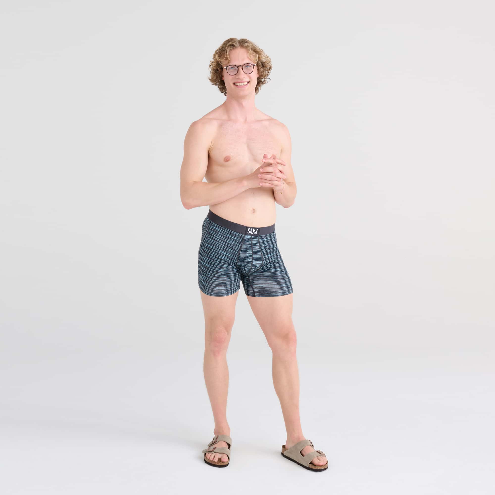 'SAXX Ultra Super Soft Boxer Brief - Spacedye Stripe' in 'Grey Multi' colour