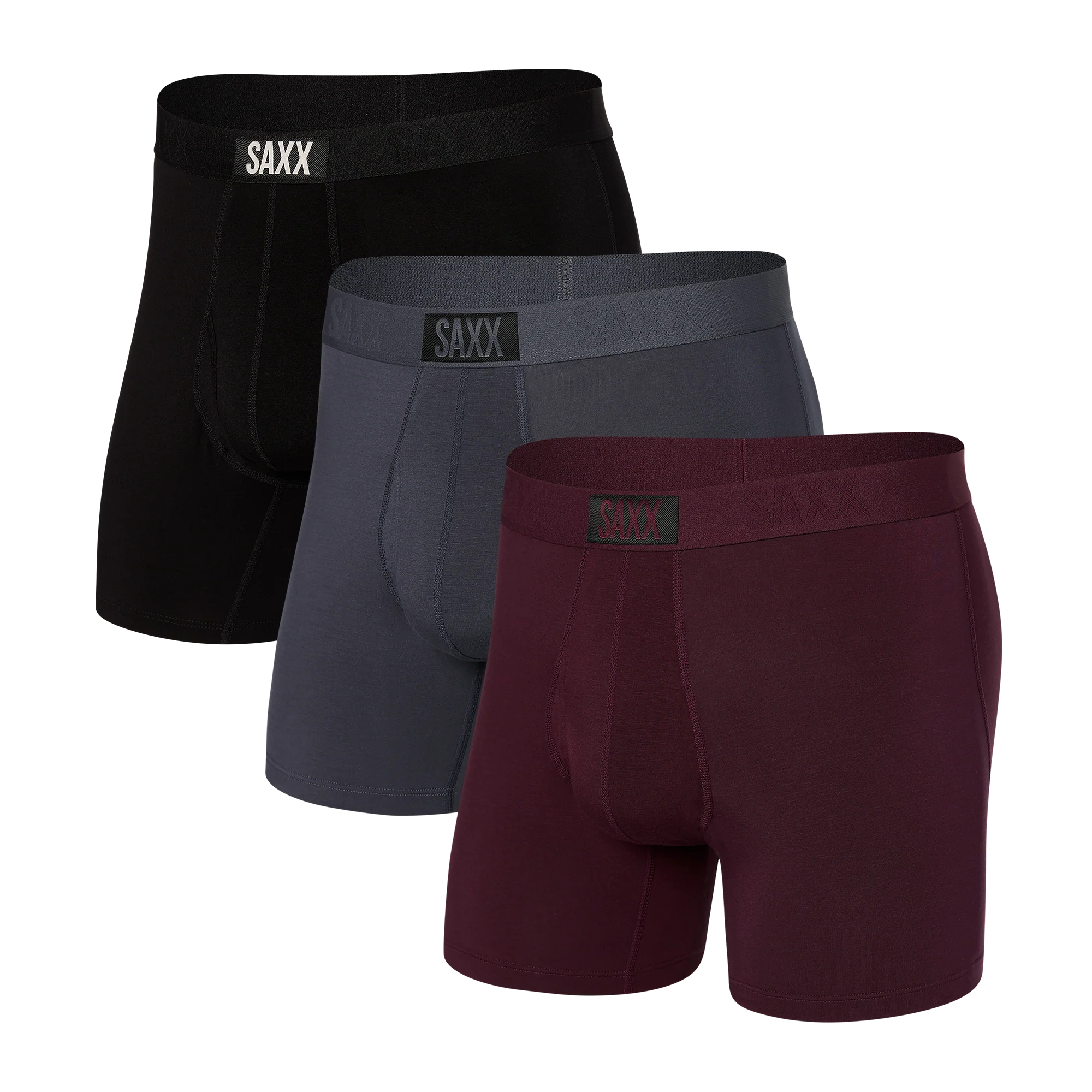 'SAXX Ultra 3-Pack Boxer Briefs - Burnt Plum/Turbulence/Black' in 'Burnt Plum/Turbulence/Black' colour