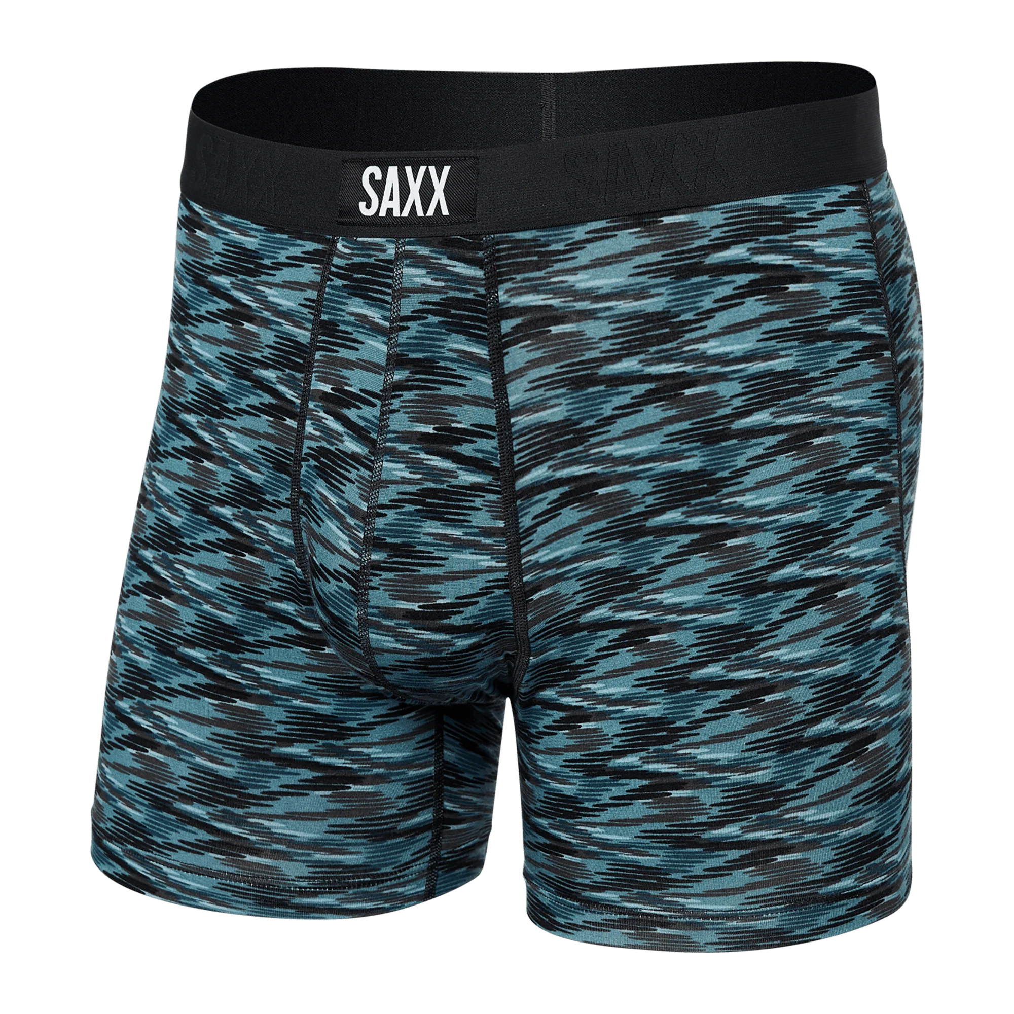'SAXX Vibe Super Soft Boxer Brief - Action Spacedye' in 'Washed Teal' colour