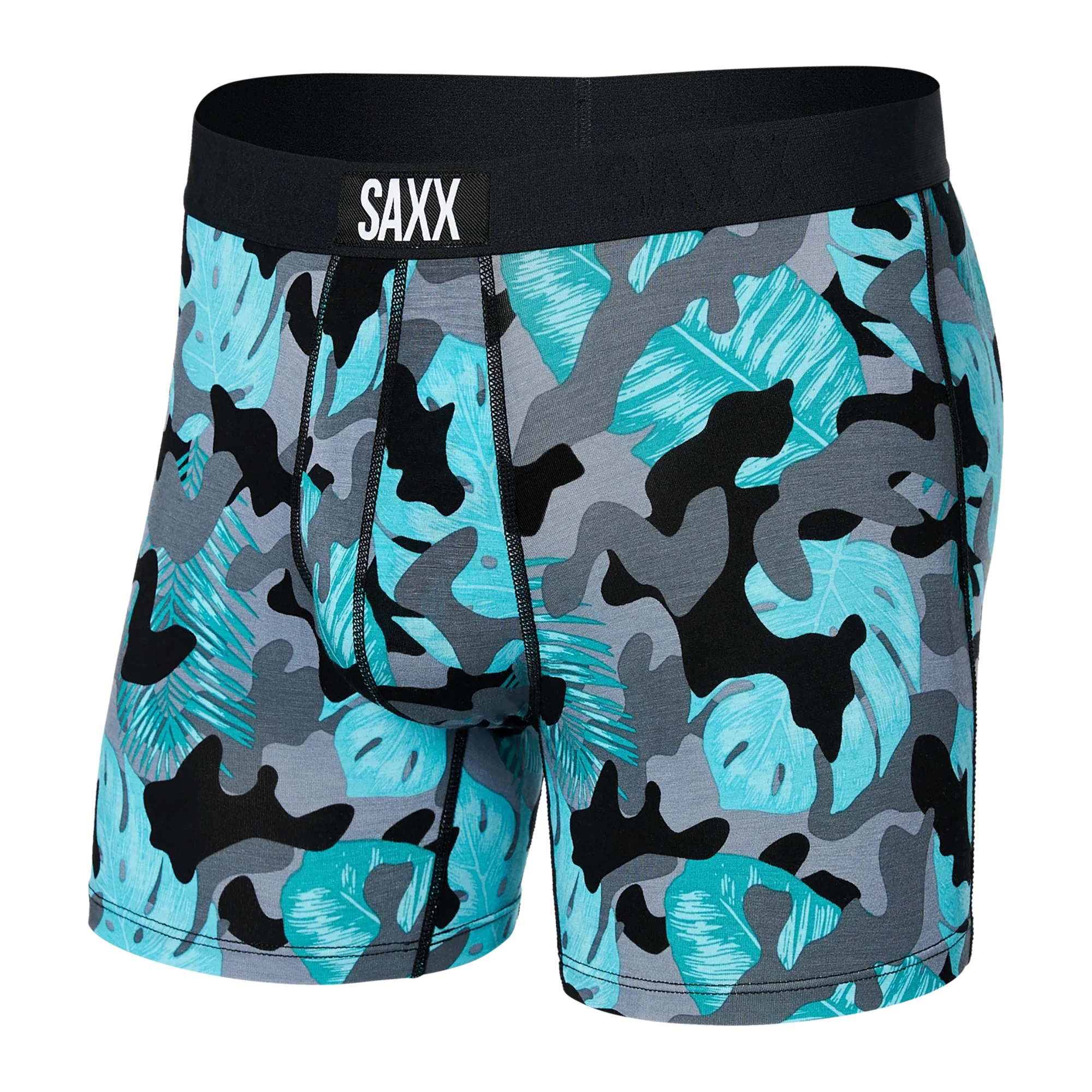 'SAXX Vibe Super Soft Boxer Brief - Island Camo' in 'Black' colour
