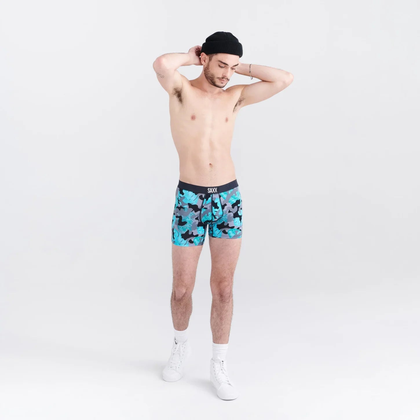 'SAXX Vibe Super Soft Boxer Brief - Island Camo' in 'Black' colour