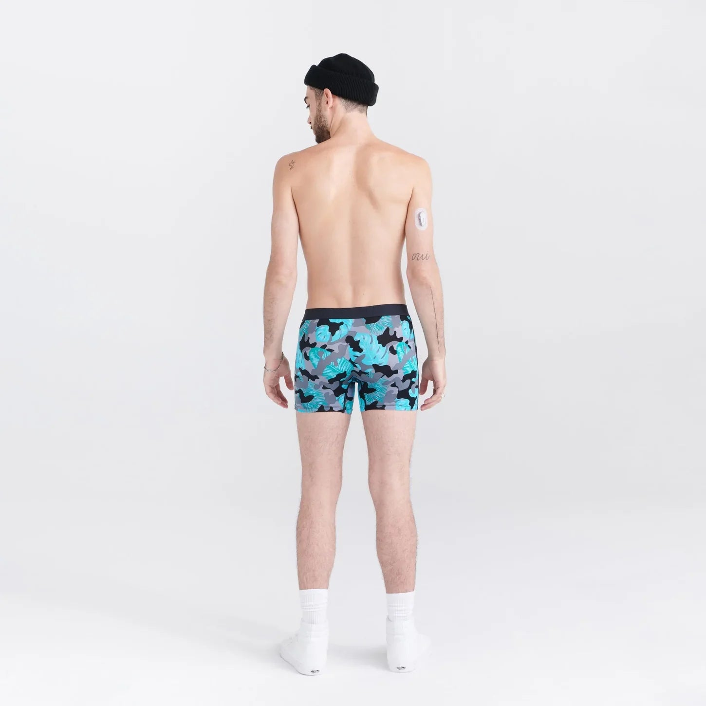 'SAXX Vibe Super Soft Boxer Brief - Island Camo' in 'Black' colour