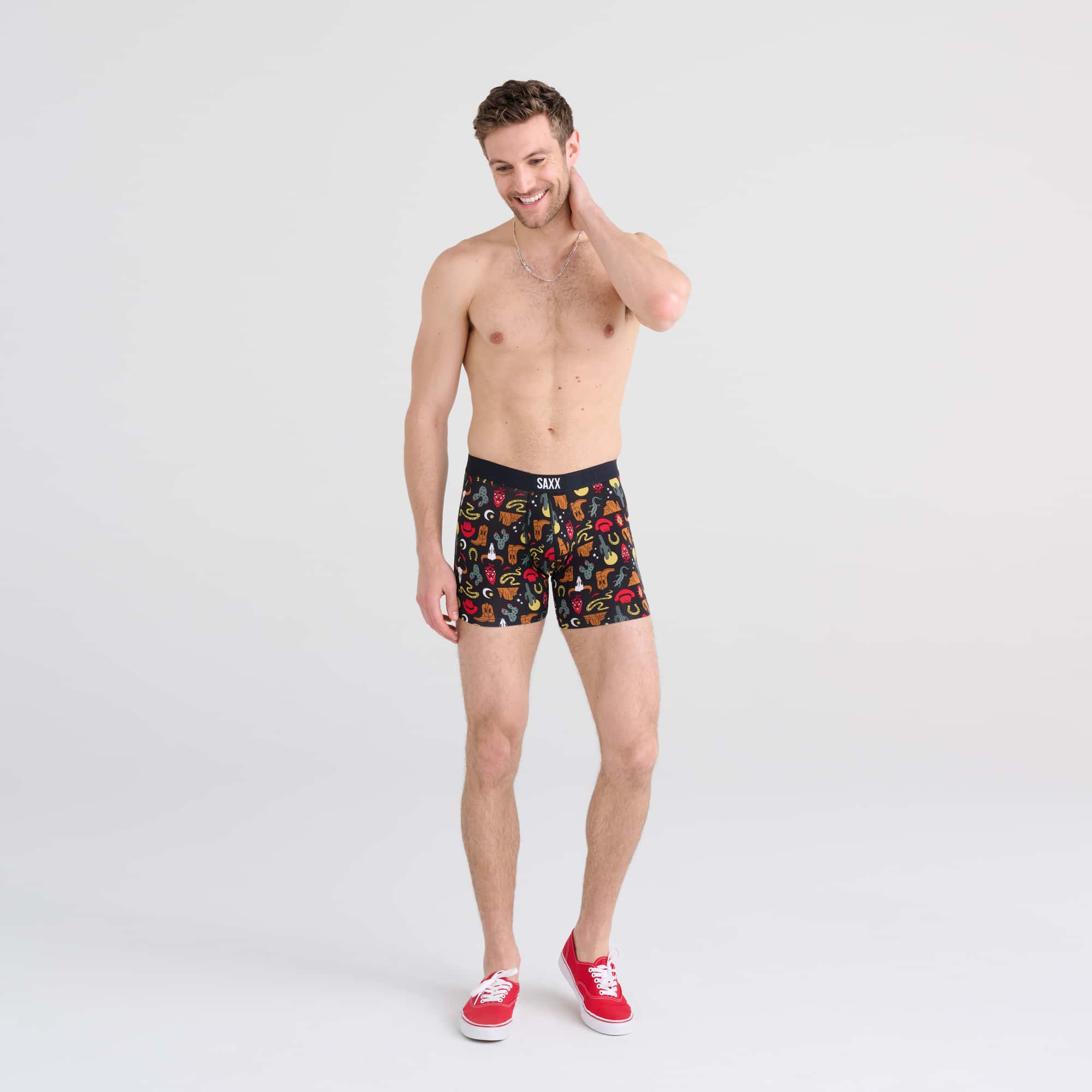 'SAXX Vibe Super Soft Boxer Brief - Desert Daze' in 'Faded Black' colour