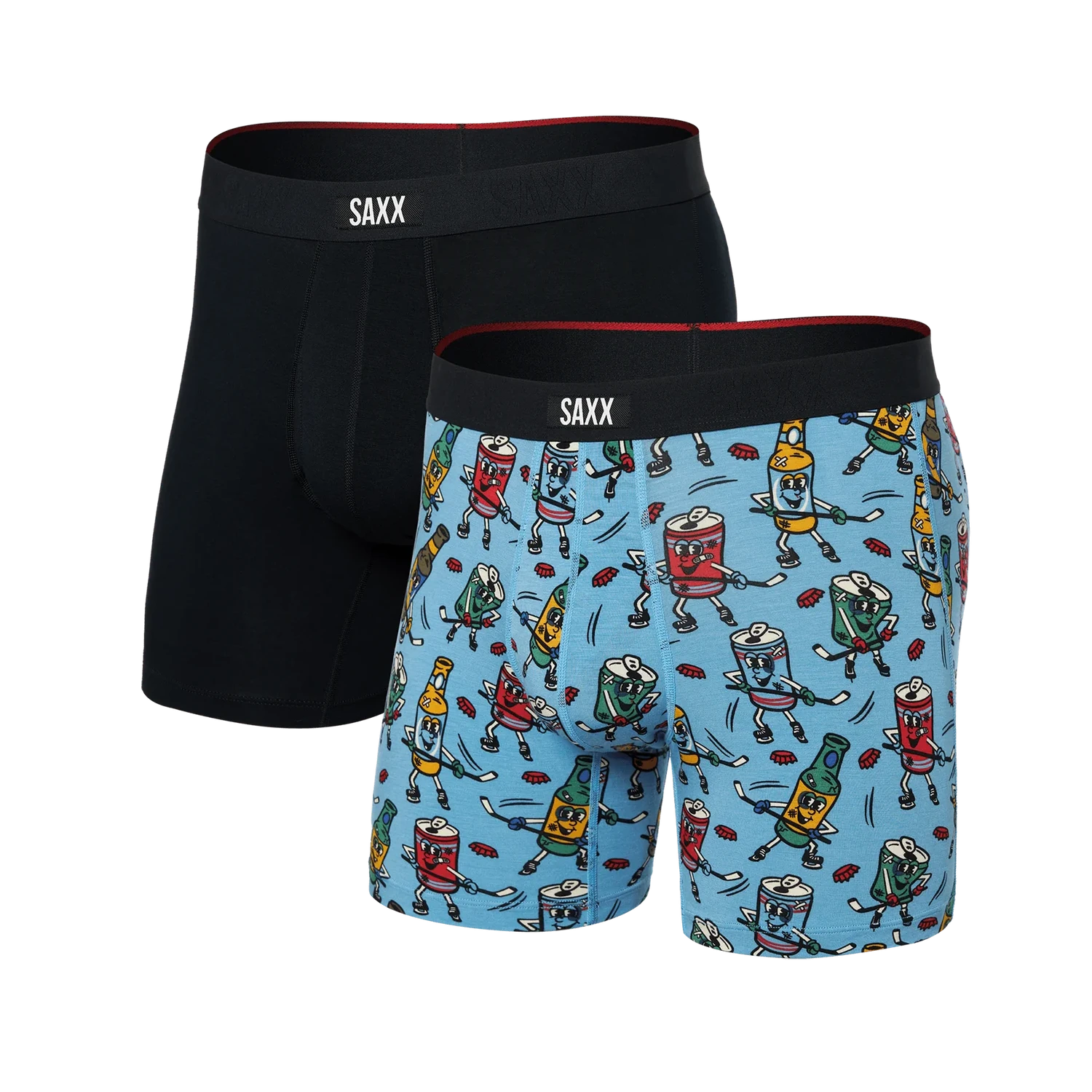 'Saxx Vibe Xtra Boxer Briefs' in 'Beer Hockey' and 'Black' colours