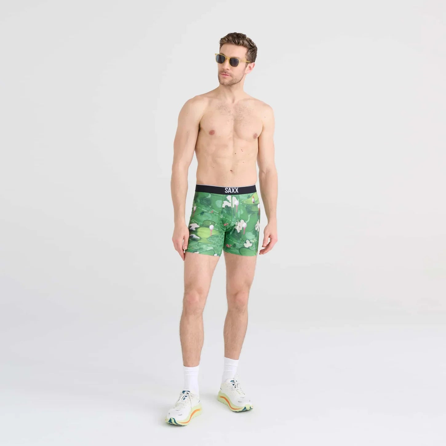 'SAXX Volt Breathable Mesh Boxer Brief - Off Course' in 'Green' colour