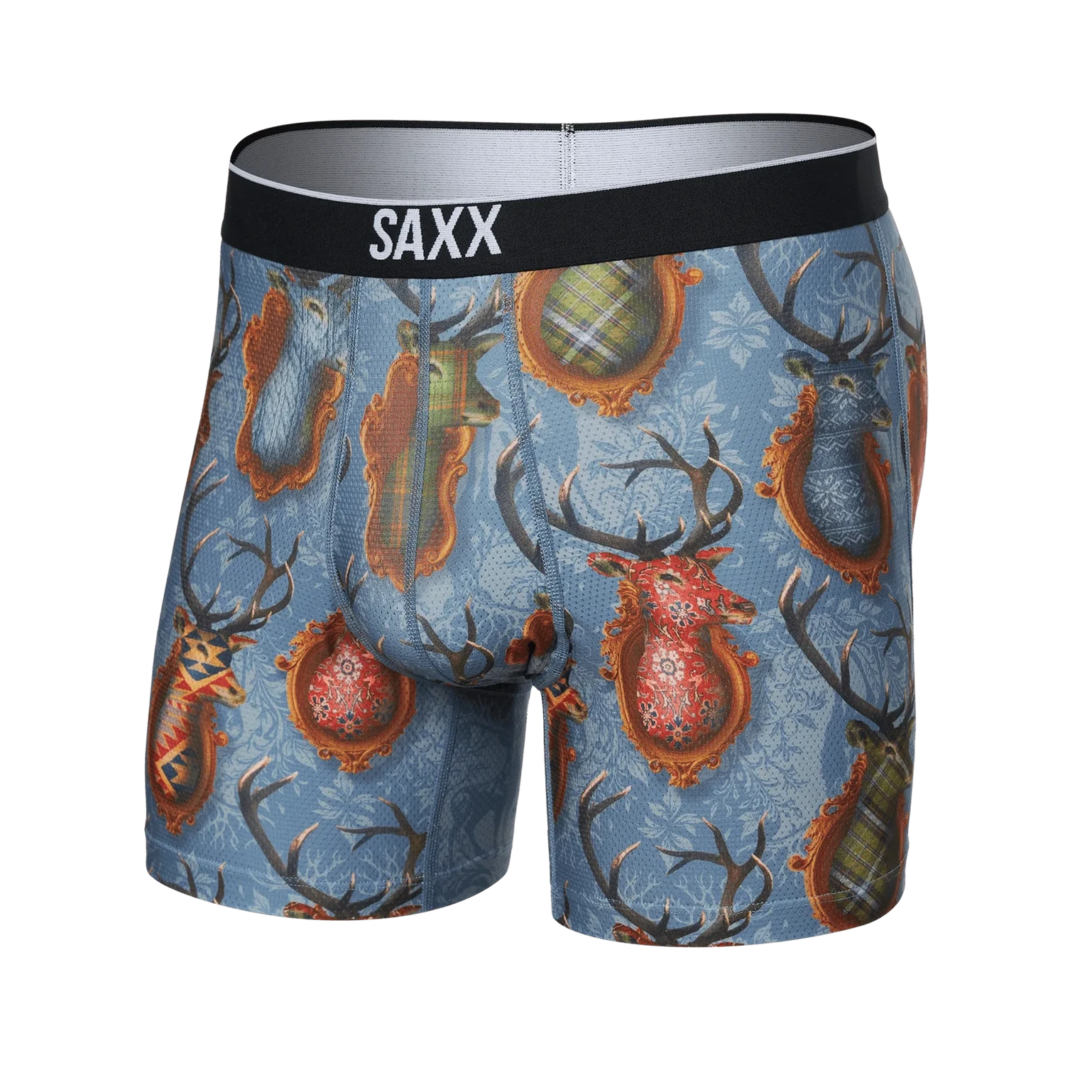 'Saxx Volt Breathable Mesh Boxer Brief - Mr. Deer Face' in 'Slate' colour